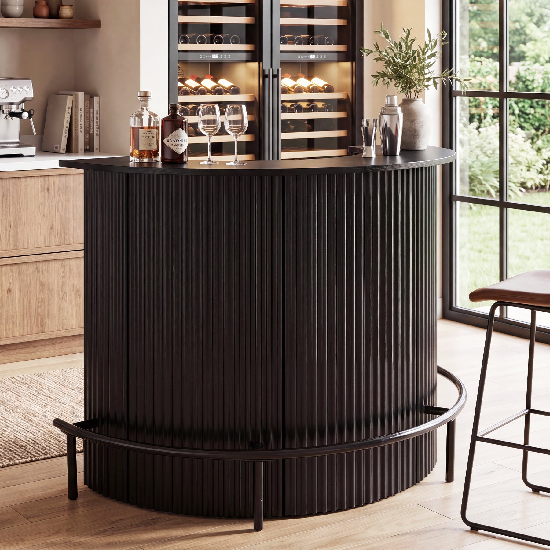 4-Tier Bar Table, Arc-Shaped Home Bar Units with Metal Footrest for Home Kitchen