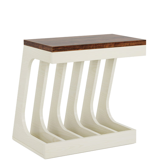 Wood End Table, Modern Side Table with 5 Storage Compartments