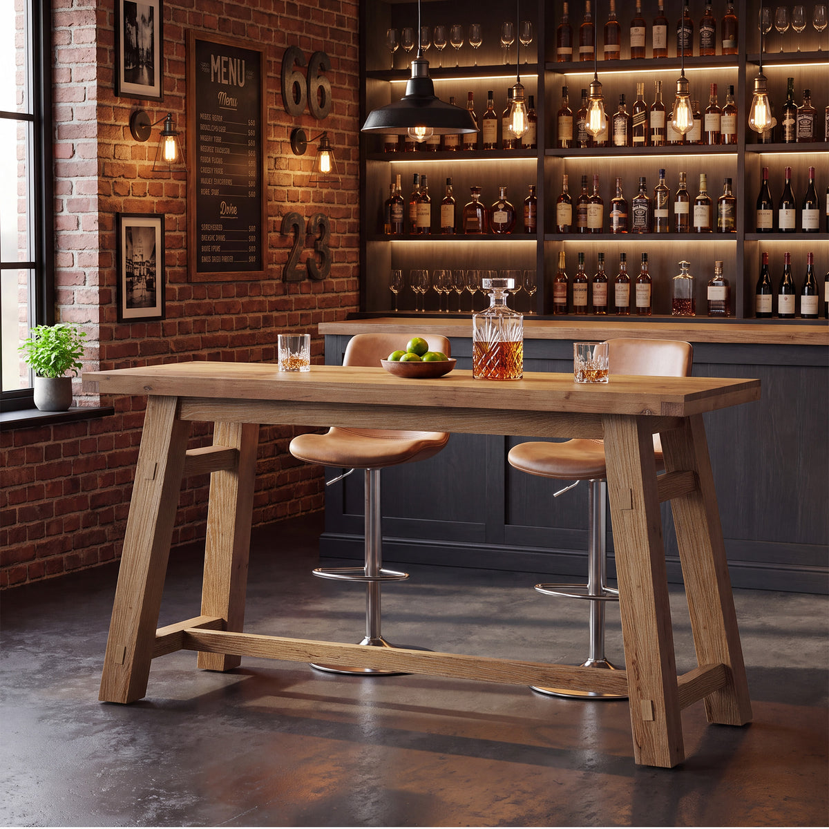 63" Solid Wood Bar Table with Footrest, Rectangular Pub Table, High Top Table