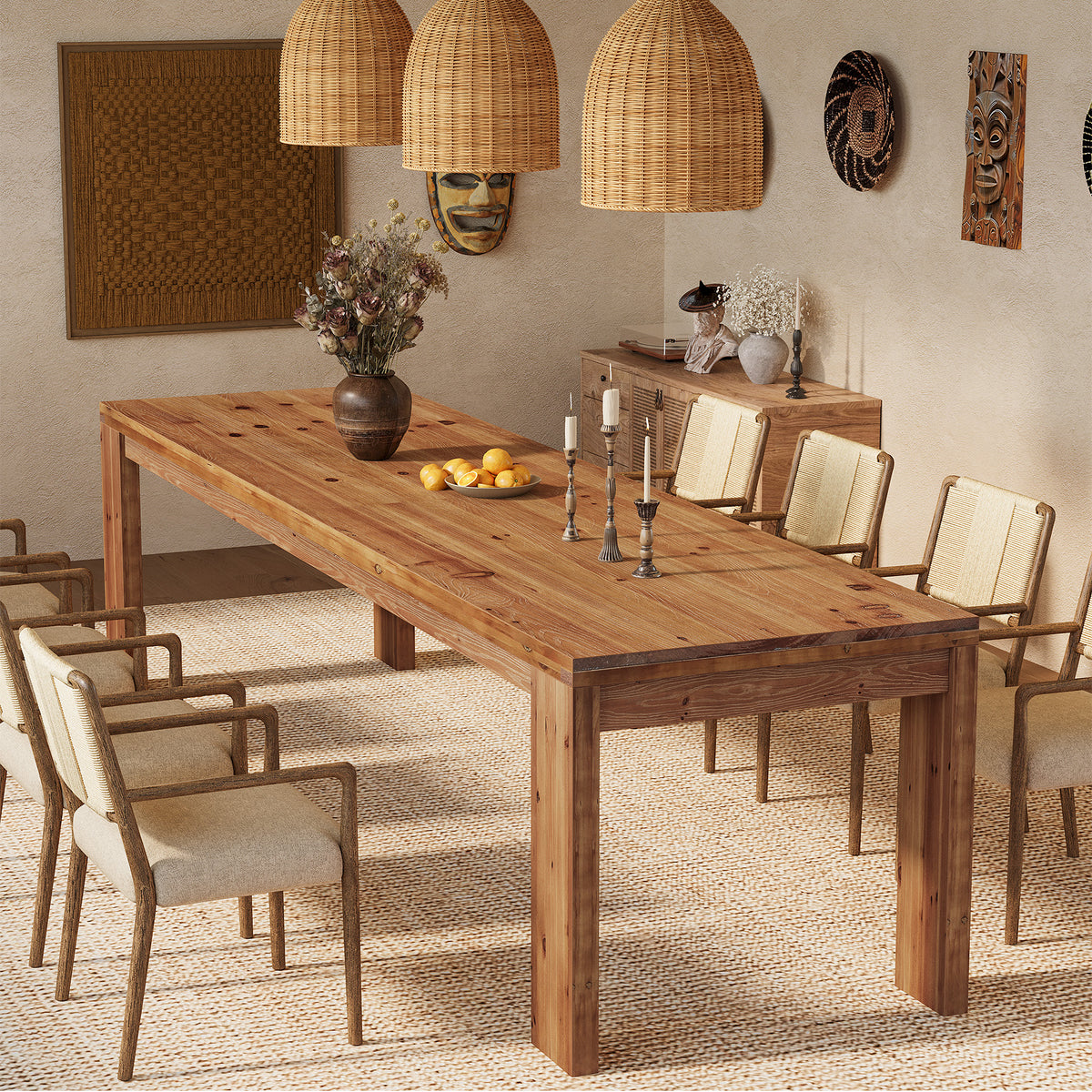 78.7" Solid Wood Dining Table, Farmhouse Rectangular Kitchen Table for Dining Room