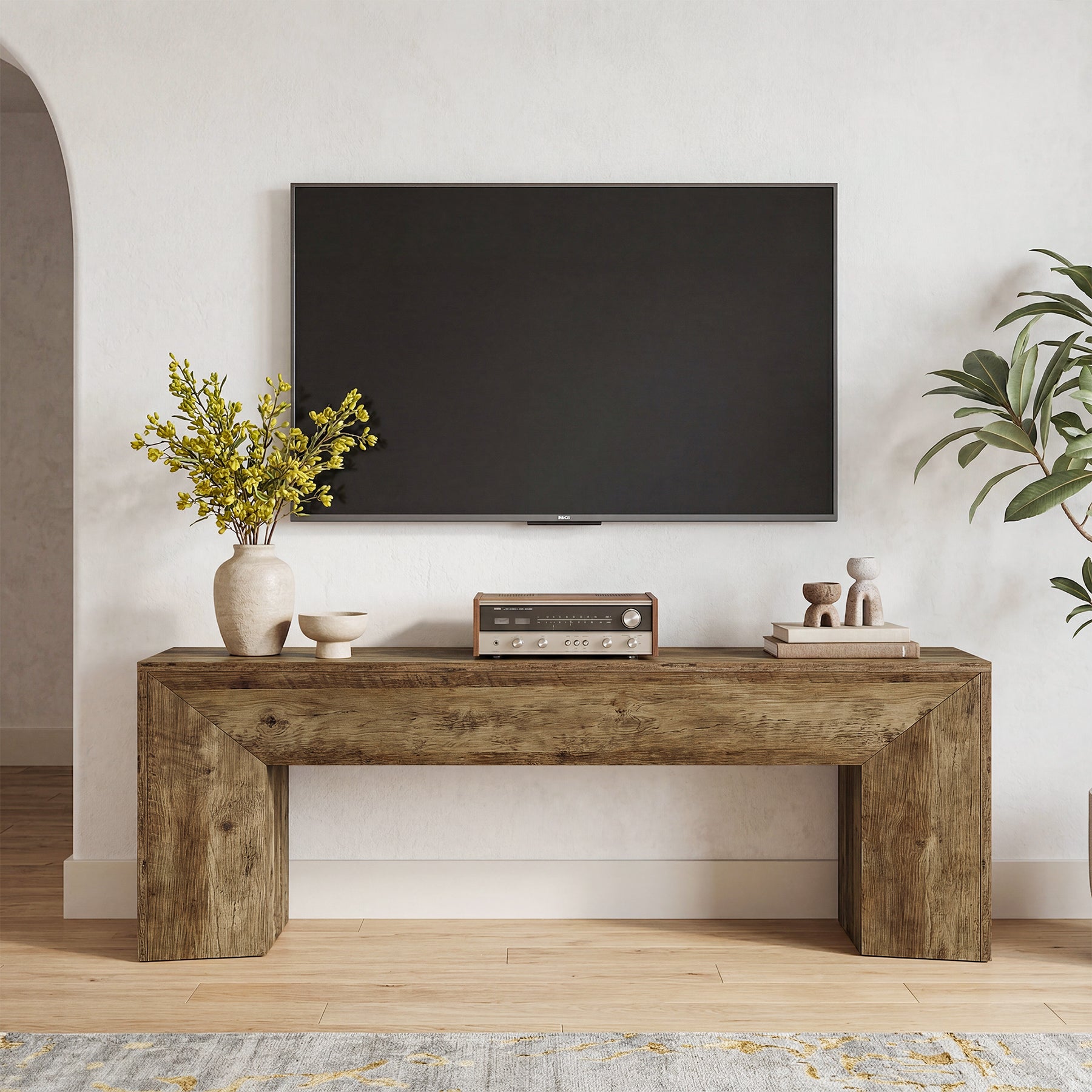 63" TV Stand with Hidden Metal Frame, Low Media Console Table for Living Room and Bedroom