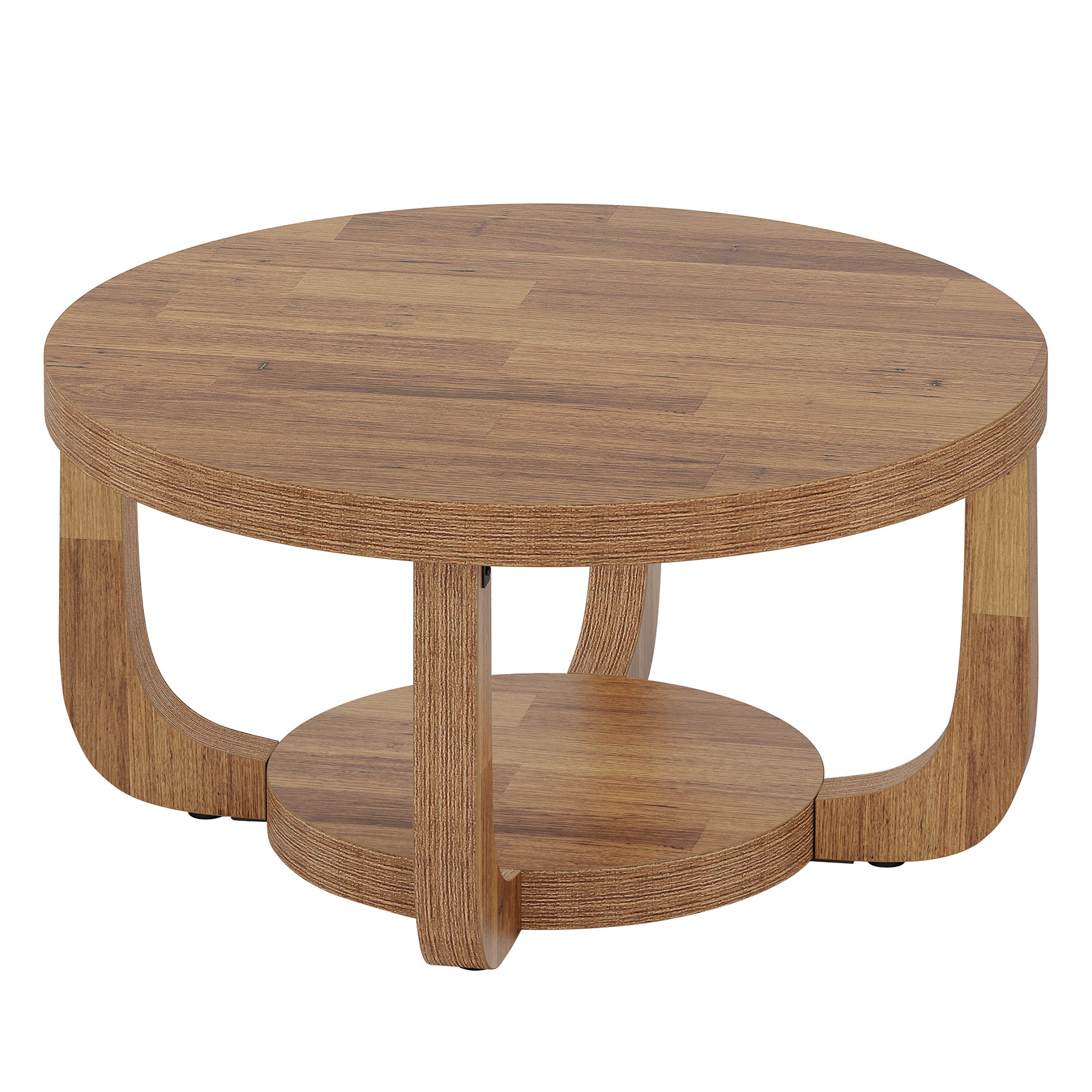 31.5" Coffee Table, Modern 2-Tier Circle Center Table with Storage