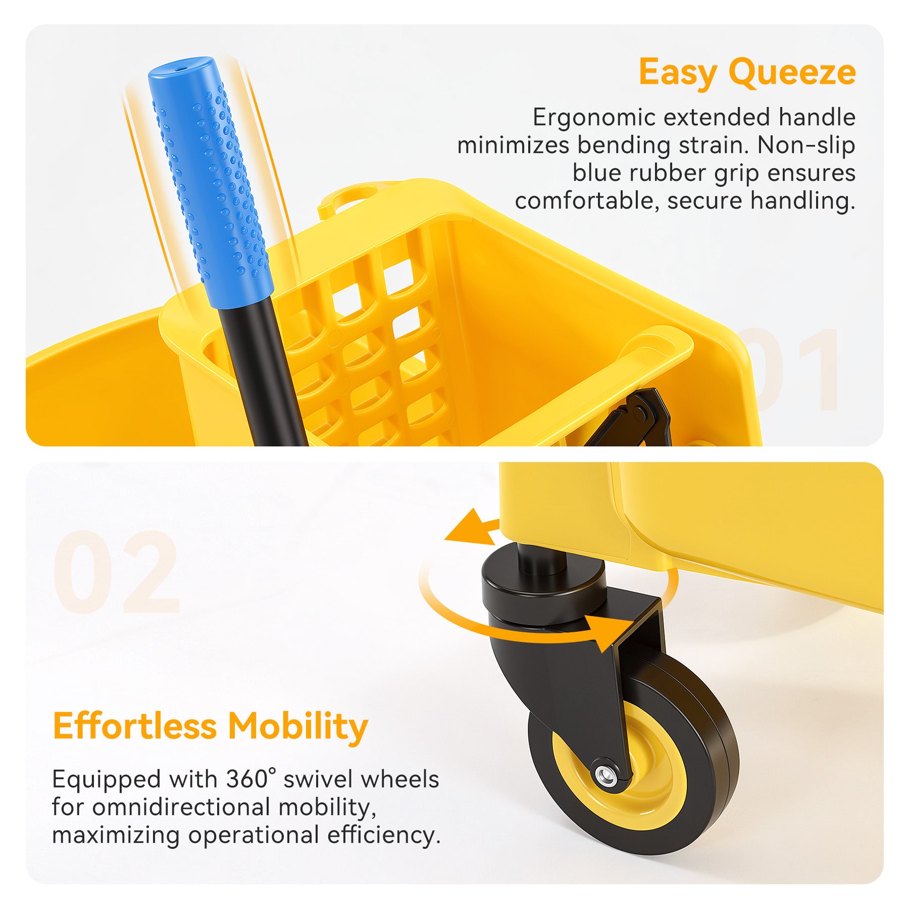 38 Qt Commercial Mop Bucket Set with Wringer, String Mop, Mop Head Refill, Gloves & Caution Sign