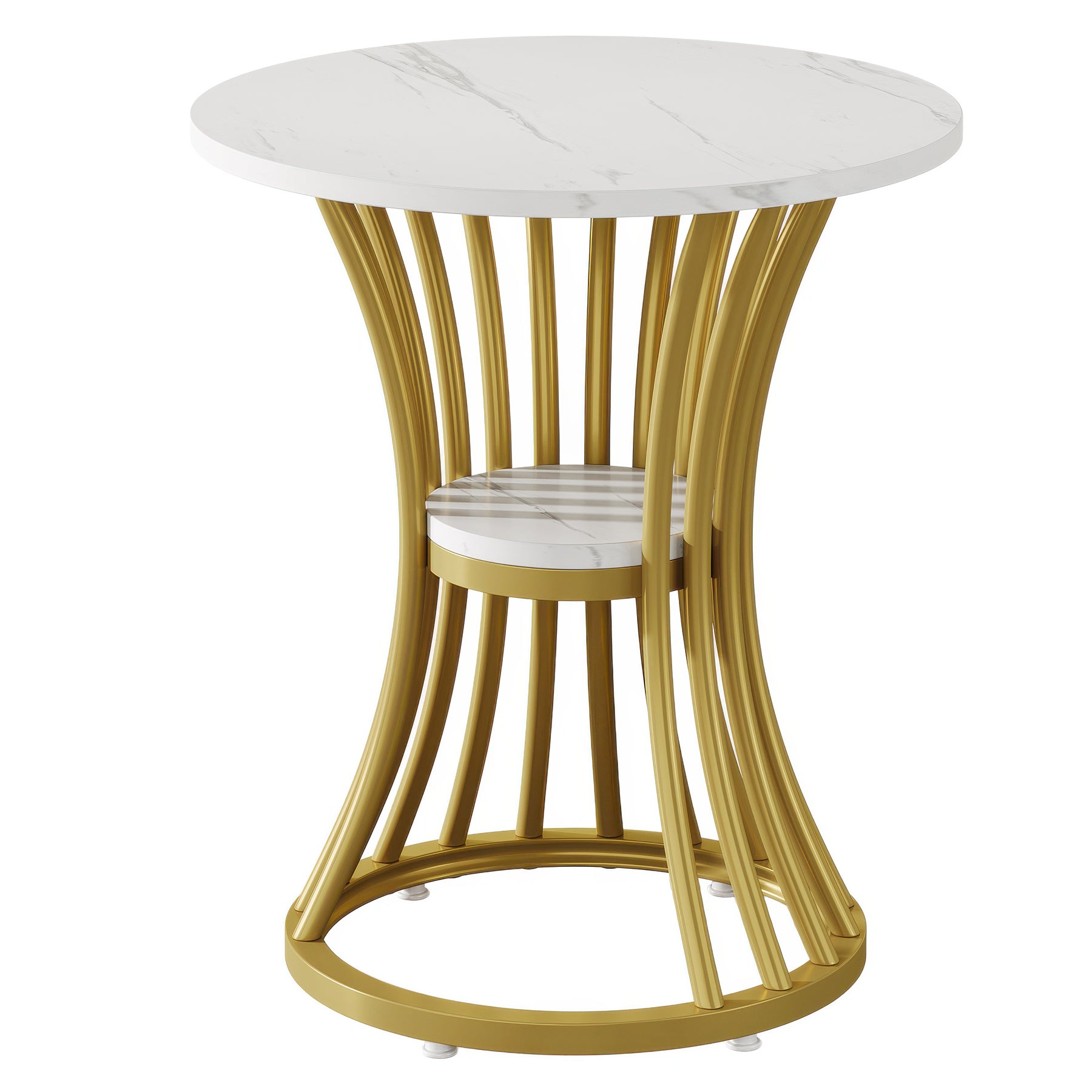 19" Round Faux Marble End Table, 2-Tier Modern Side Table, Indoor Outdoor, Living Room Patio
