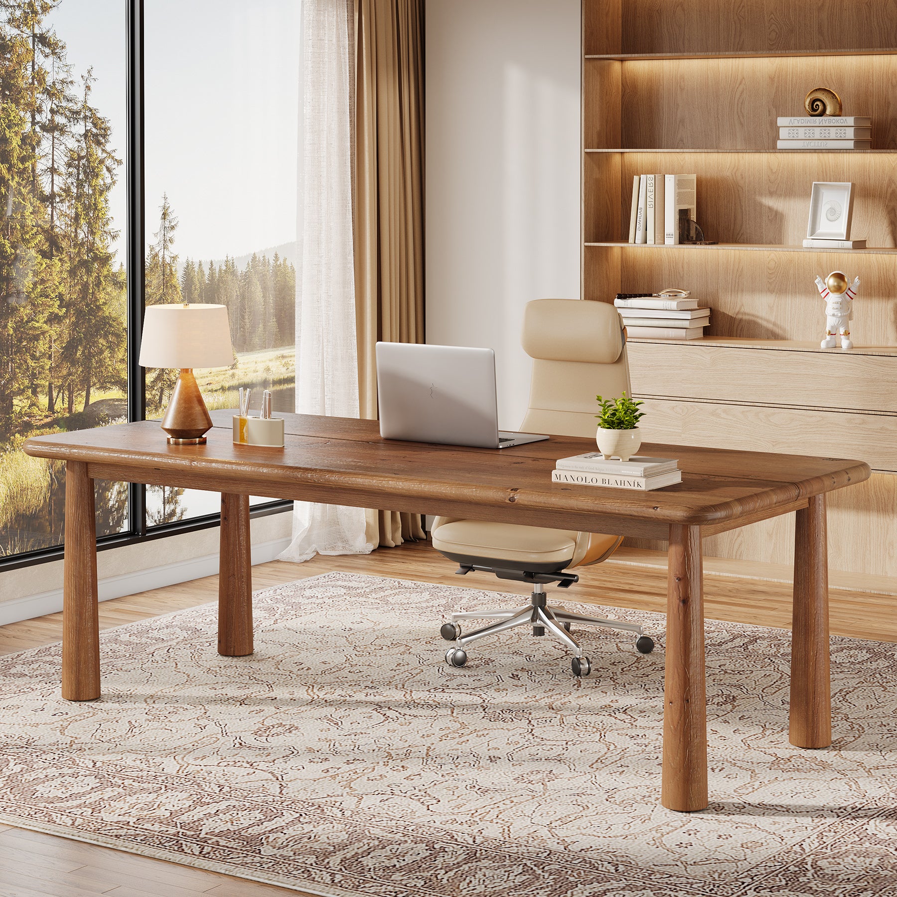 63" Executive Desk, Solid Wood Office Computer Desk with Heavy Duty Legs