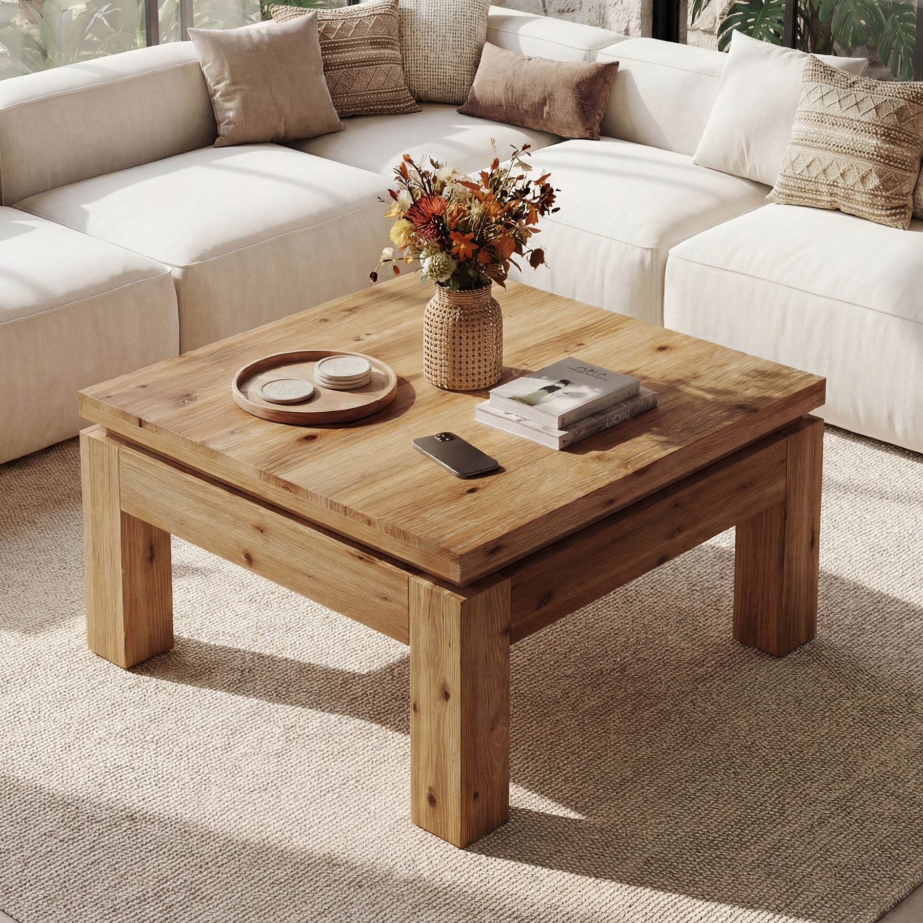 Tribesigns 31.5" Square Coffee Table with Solid Wood Build, Farmhouse Table for Living Room and Small Spaces