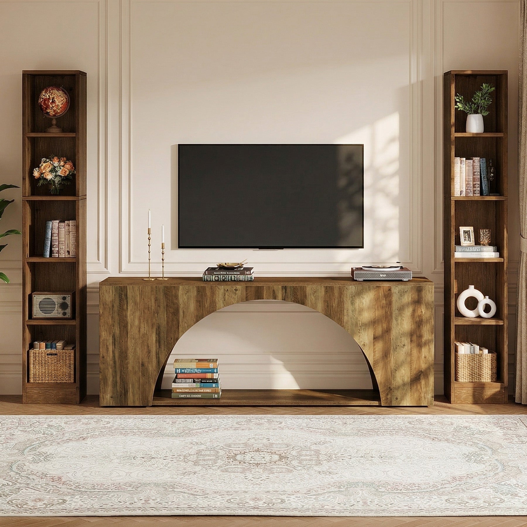 Tribesigns 63" Wood TV Stand, Media Console with Shelves for Living Room