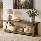 63" Solid Wood Entryway Bench with Shoe Storage, 2-Tier Rustic Shoe Bench for Hallway, Living Room & Bedroom