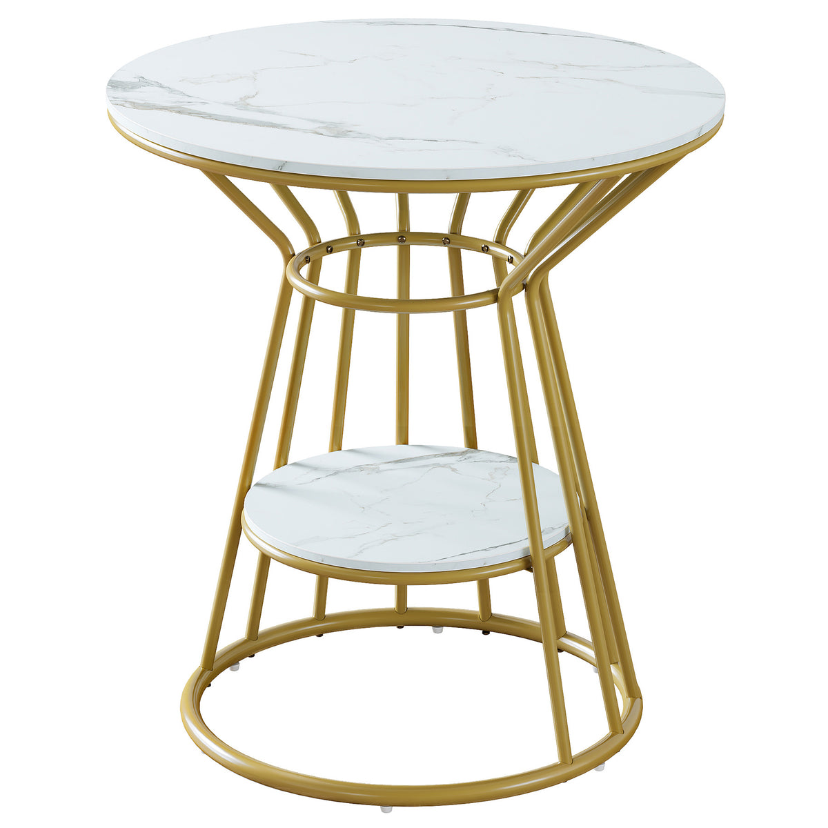 31.5" Marble-Look Round Bar Table, Modern Counter Height Table with Storage Shelf