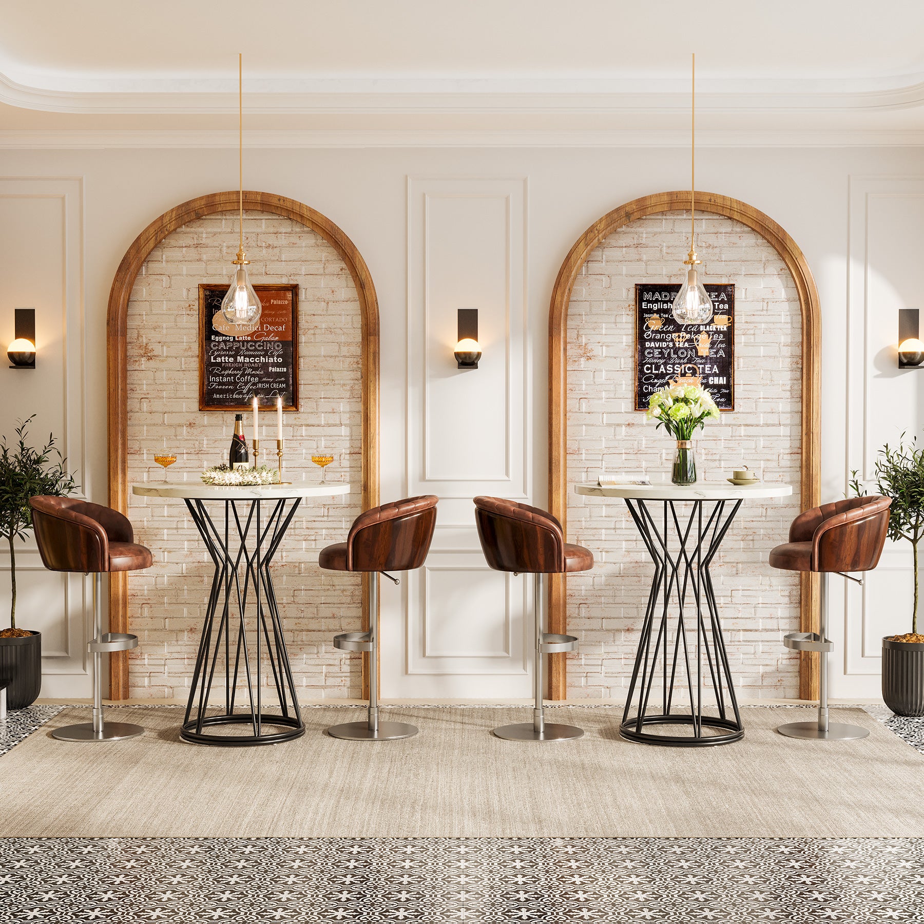 Tribesigns 35.4-Inch Round Bar Table, Faux Marble Bistro Table with Metal Base