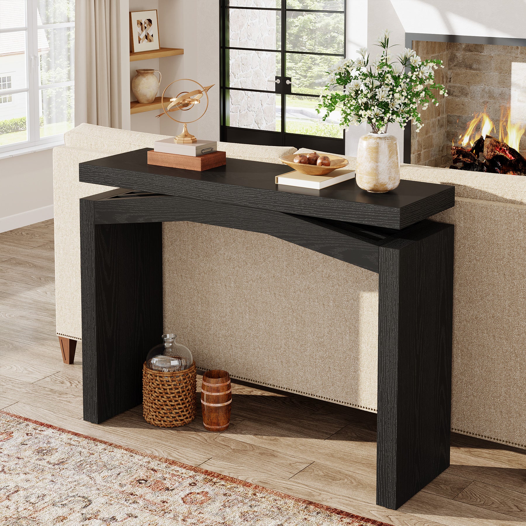 40" Farmhouse Console Table, Narrow Entryway Sofa Table with Hollow Design for Hallway, Foyer, or Living Room