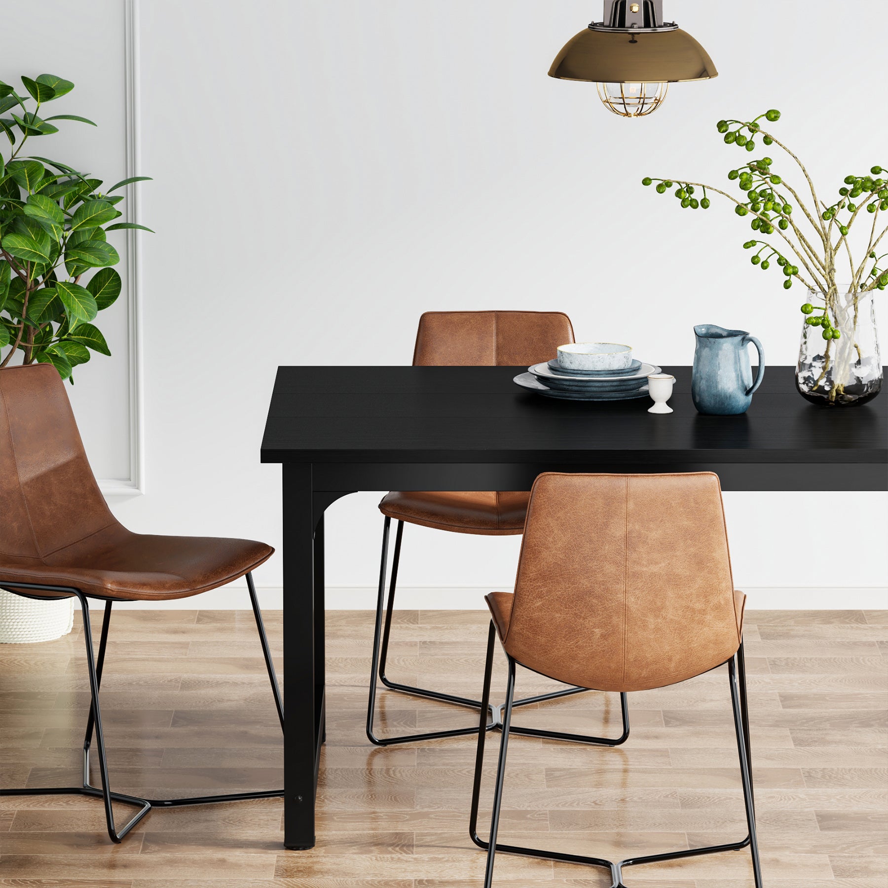 63" Rectangular Dining Table for 6–8 People, Industrial Wood Kitchen Table