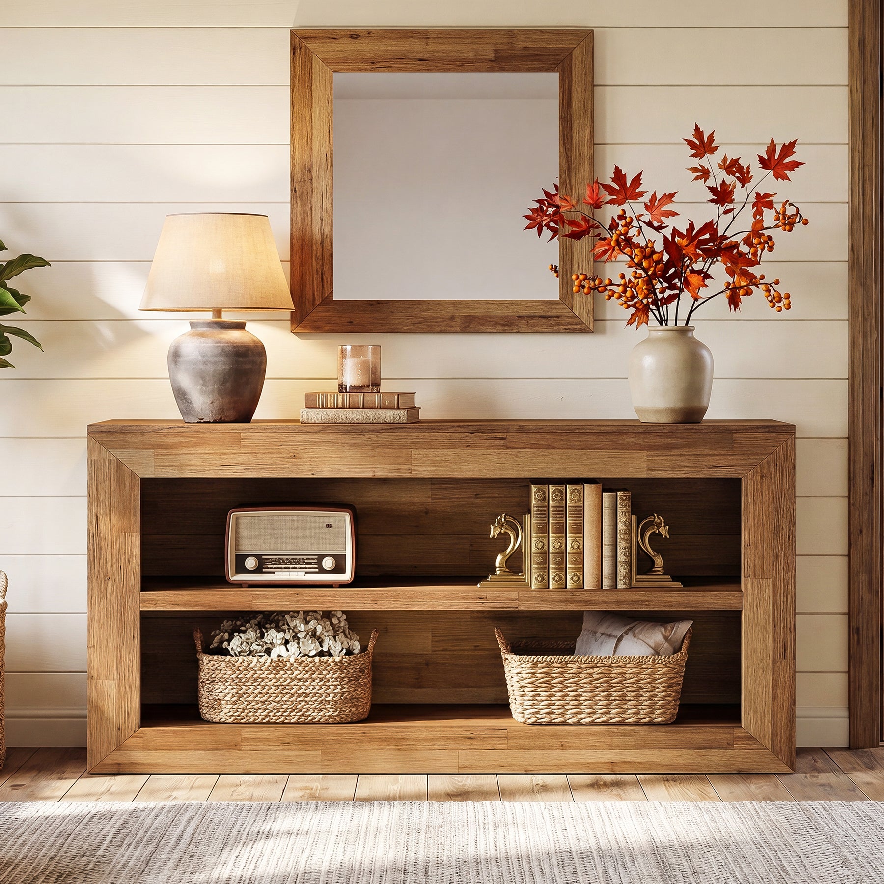 63-Inch Wooden Console Table, Narrow Entryway Table with 2-Tier Open Storage for Hallway