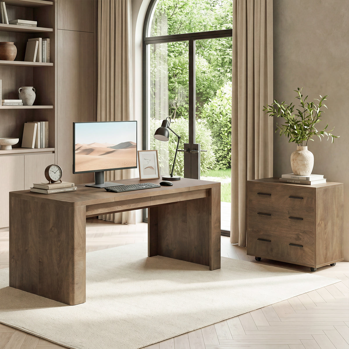 63" L-Shaped Executive Desk, Large Computer Desk with Mobile File Cabinet for Home Office