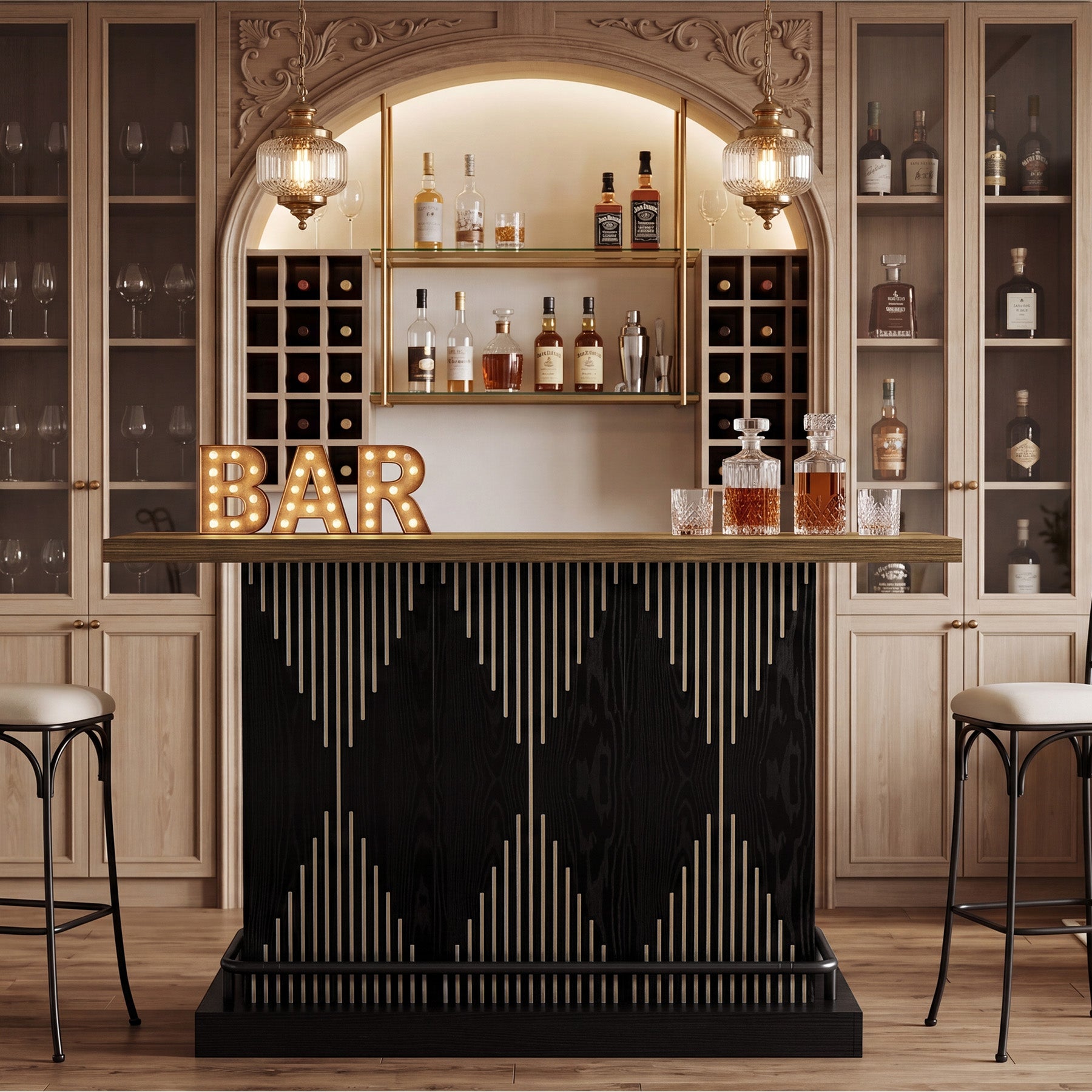 63" Bar Table, Rectangular Home Bar Unit with 2-Tier Storage Shelf for Kitchen