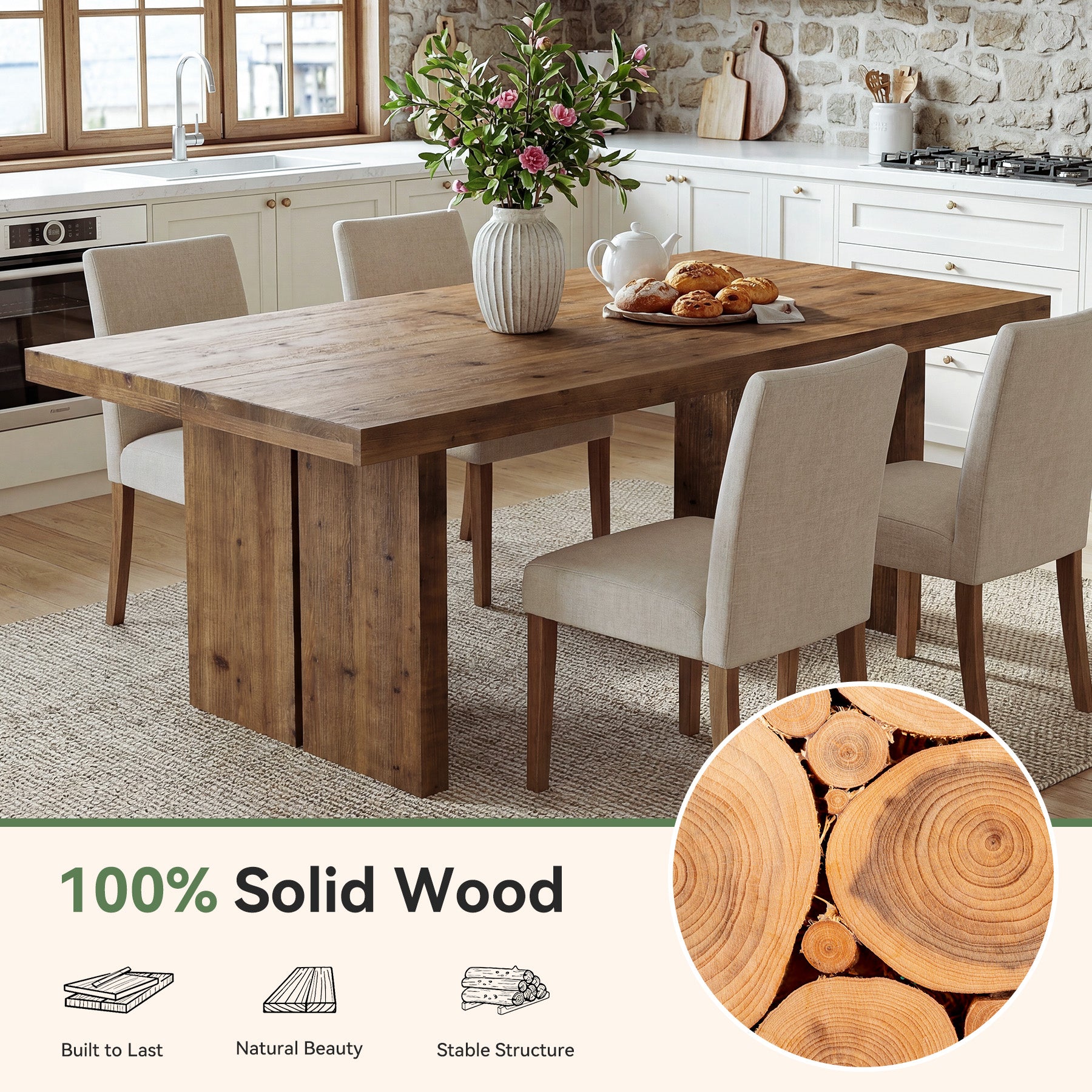 Tribesigns 63" Solid Wood Dining Table, Rectangle Kitchen Table for Dining Room