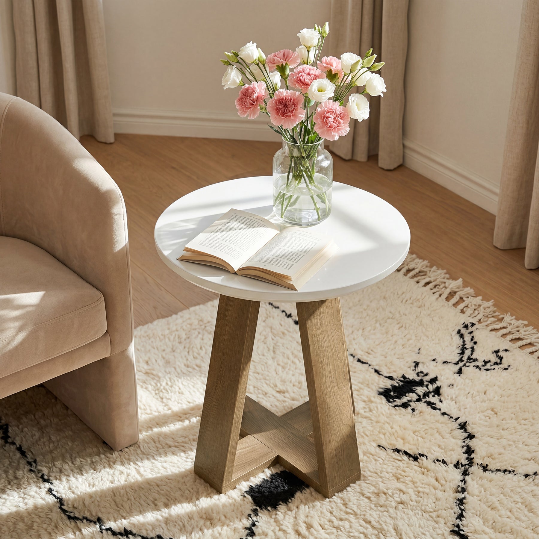Round End Table, Modern Side Table Small Accent Table for Living Room