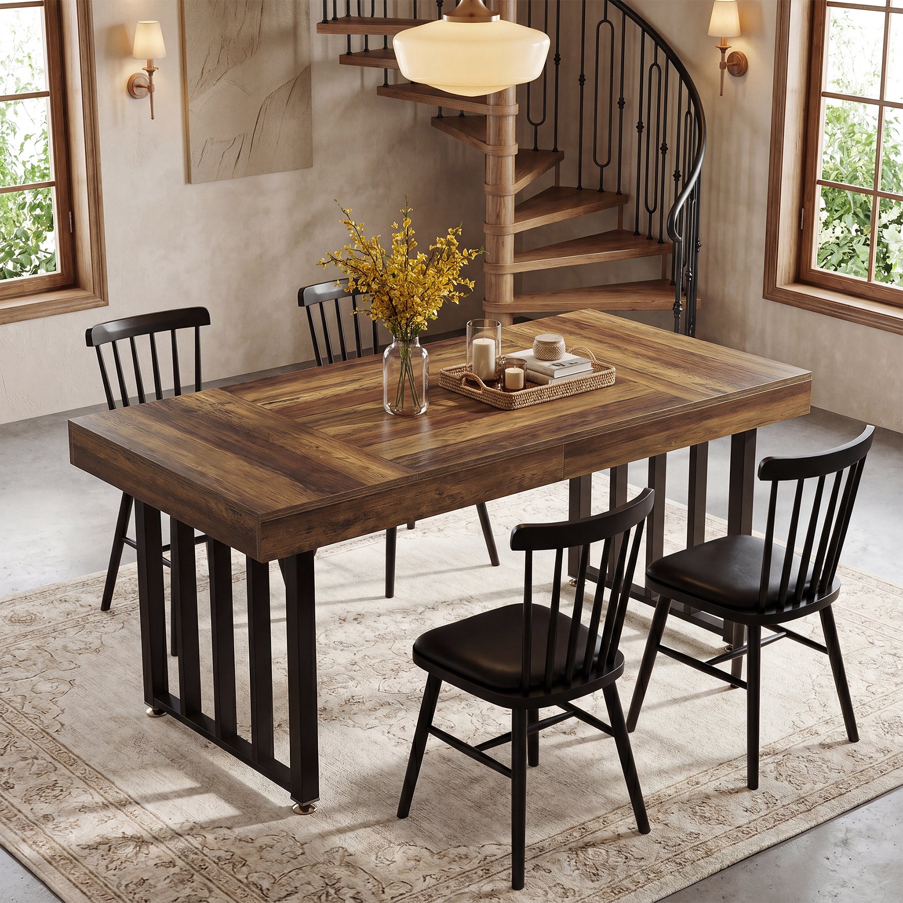 55.12" Dining Table for 4-6 People, Rectangle Kitchen Table with Metal Frame