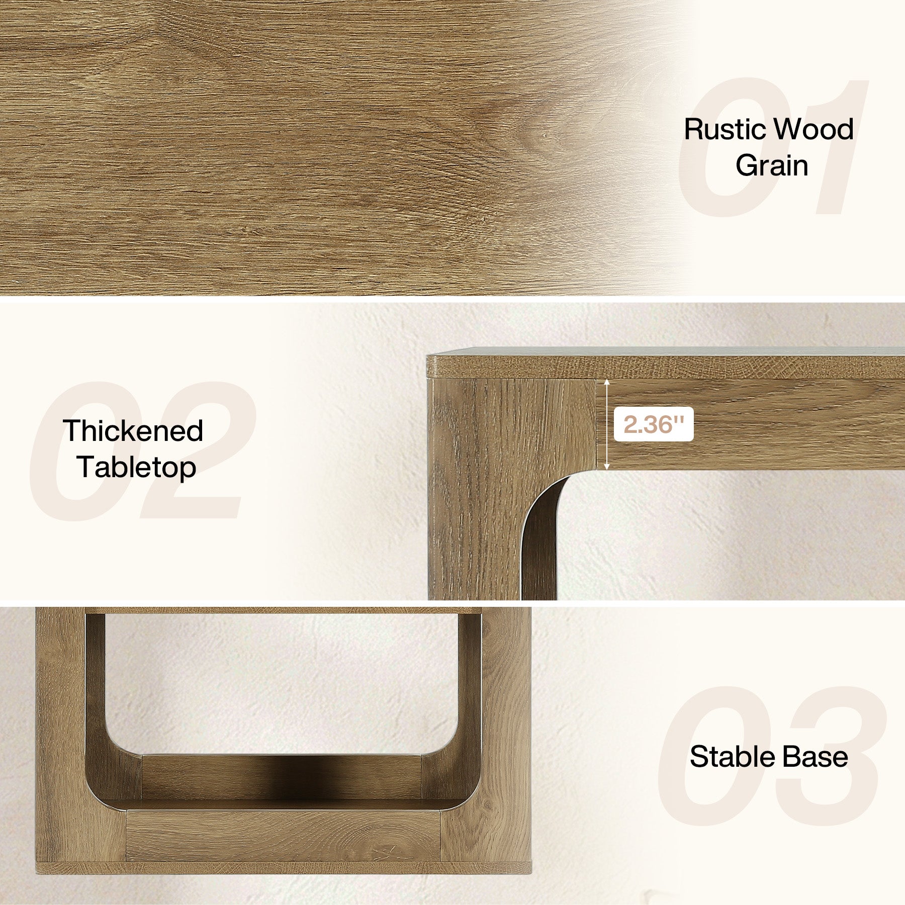 3-Tier End Table with Storage Shelves, Rustic Brown Side Table for Living Room and Bedroom