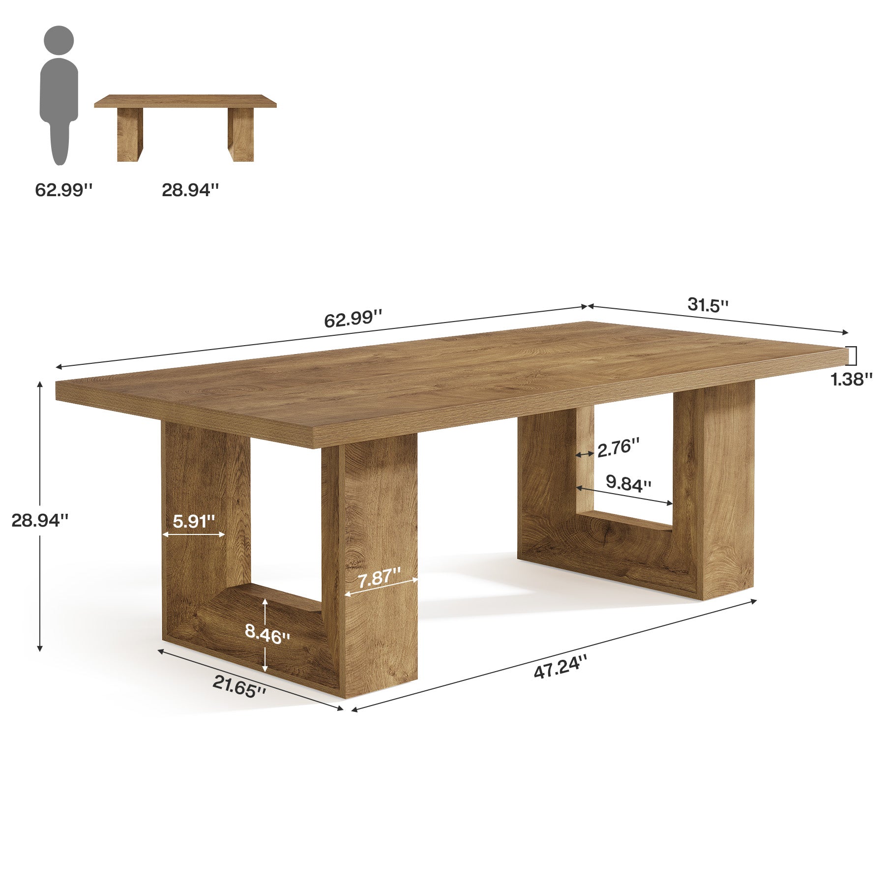 62.99" Executive Desk, Rectangular Computer Desk Conference Table for 6-8