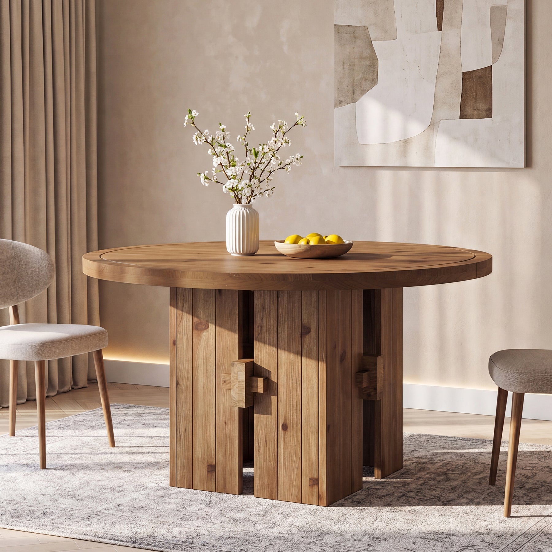 47" Solid Wood Dining Table, Farmhouse Round Kitchen Table for 4-6