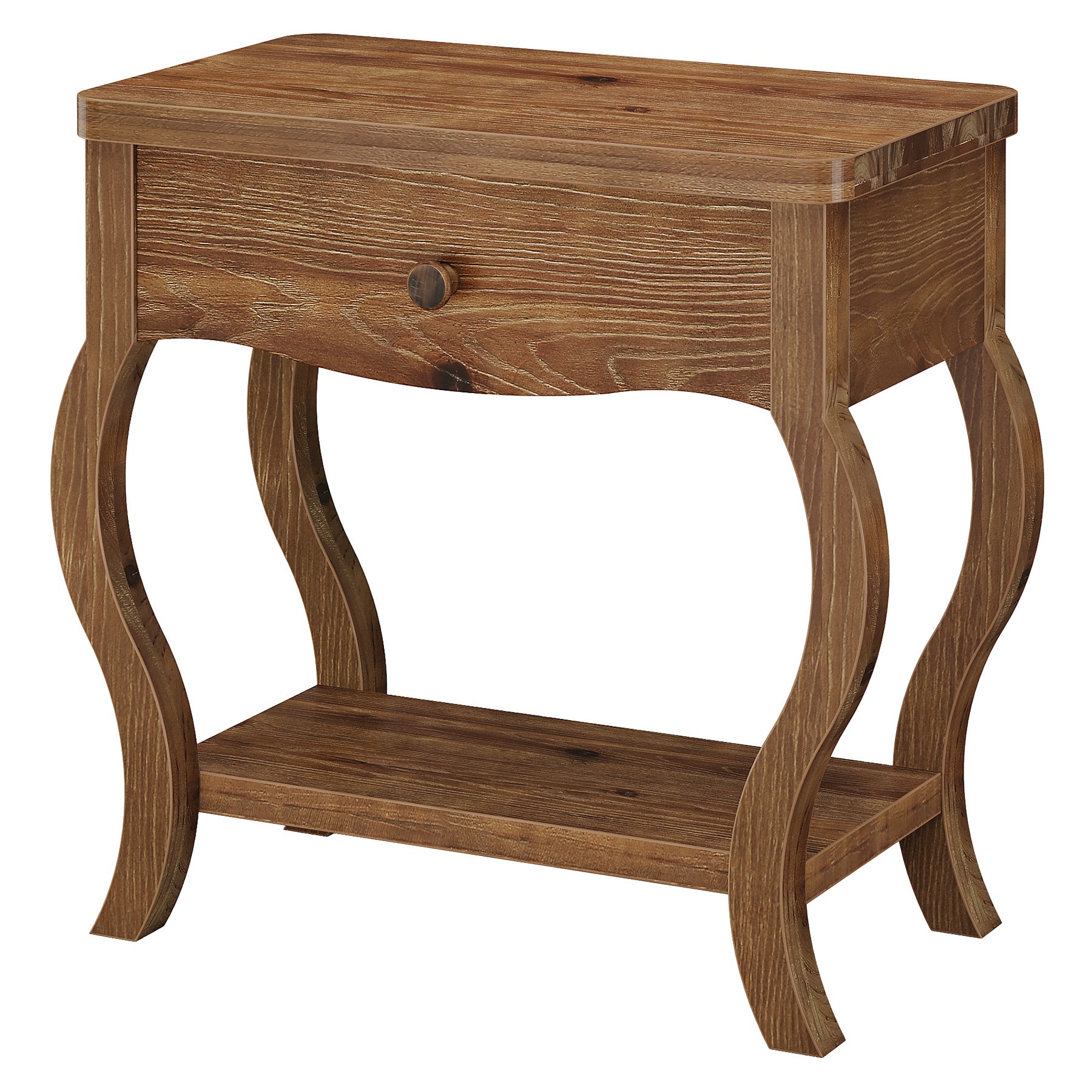 Rustic Solid Wood Nightstand, Drawer & Shelf, 24"W Bedside Table, Bedroom