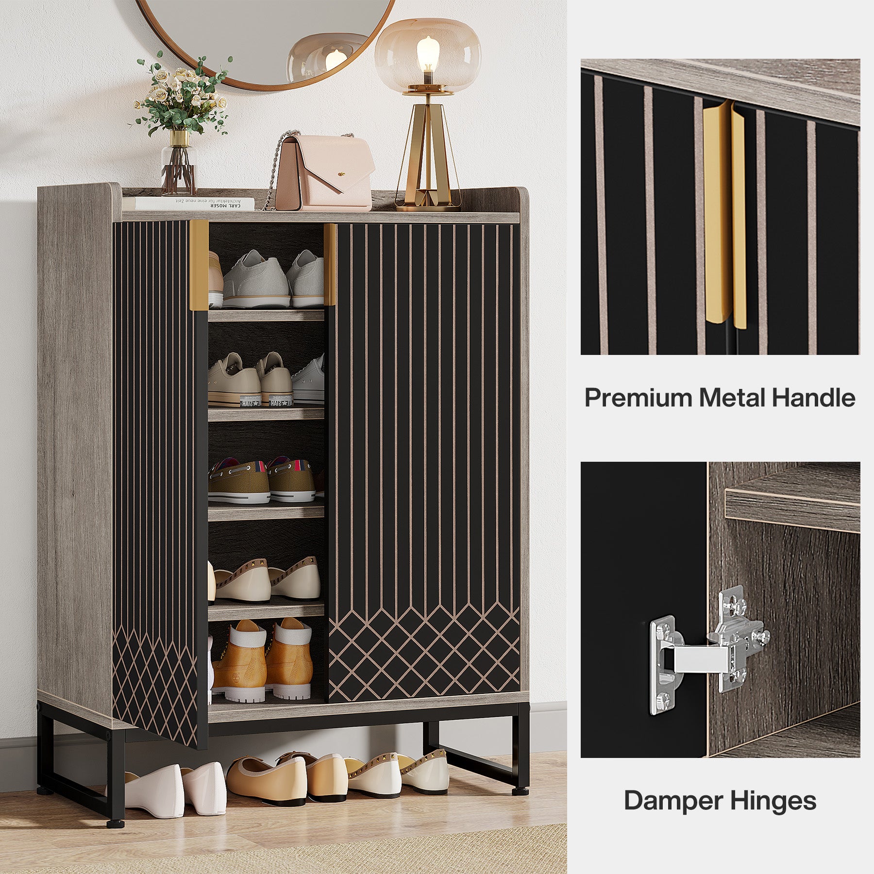 5-Tier Shoe Cabinet with Doors, Freestanding Wood Shoe Organizer for Entryway