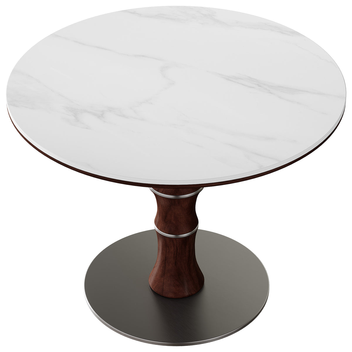 35" Round Sintered Stone Dining Table for 2-4, Rubberwood Pedestal & Stainless Steel Base