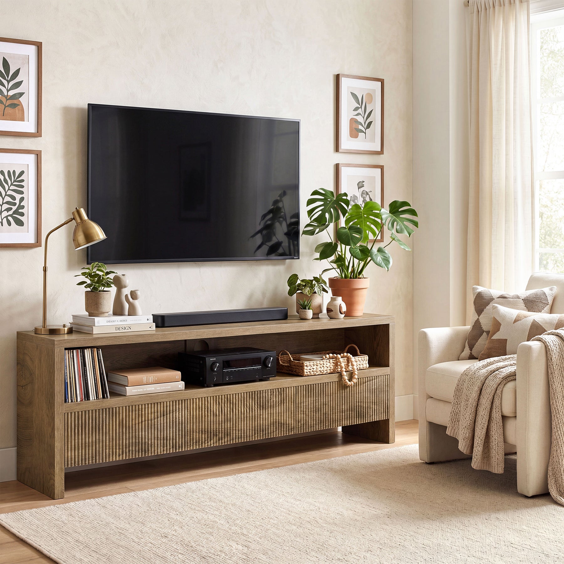 Tribesigns 63-Inch TV Stand with 3 Drawers and Open Shelves, Farmhouse Media Console for Living Room