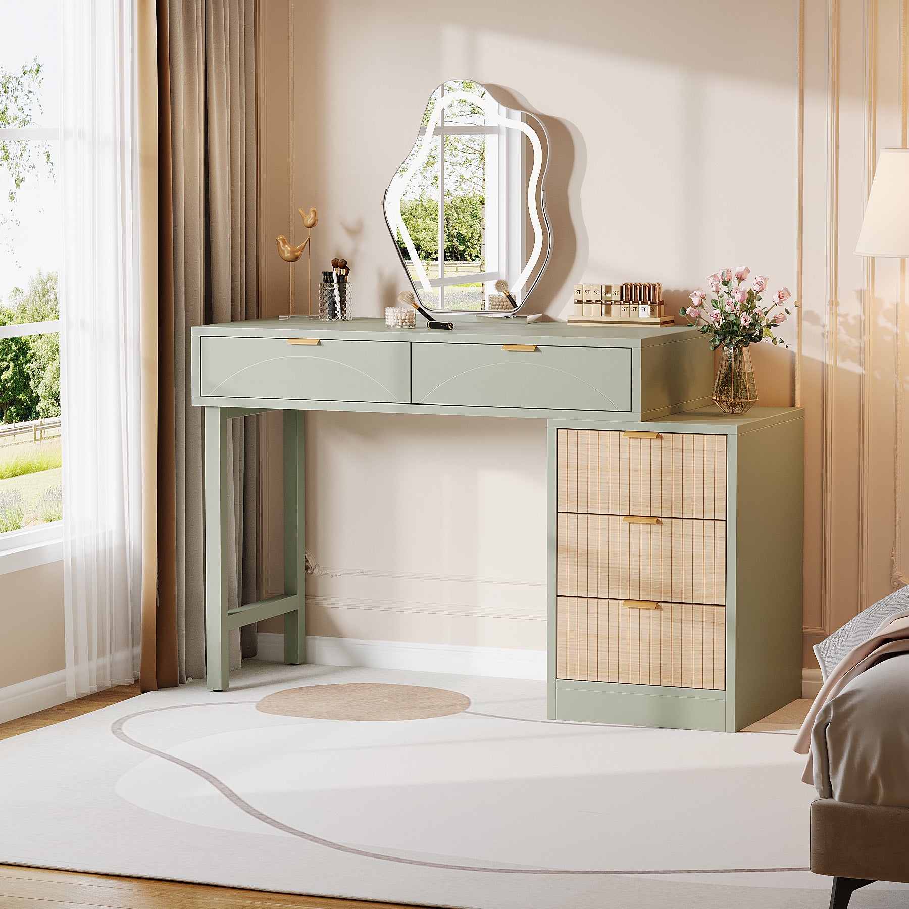 55" Makeup Vanity Table, Rustic Dressing Table Makeup Table