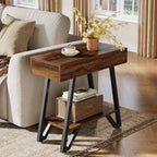 Narrow End Table,Couch Arm Side Table Nightstand with Storage Shelves