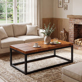 47" Rectangle Coffee Table, Solid Wood Industrial Center Table with Metal Frame 3