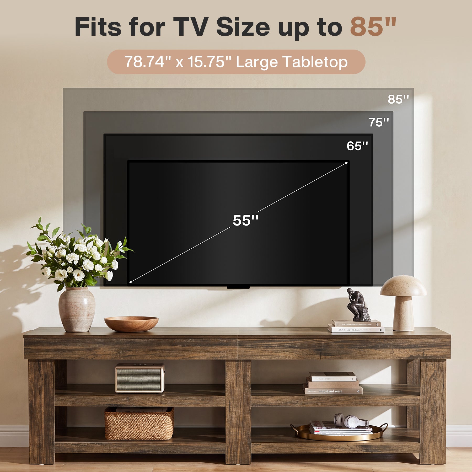 79" TV Stand for 75/85" TVs, Entertainment Center, Living Room, Large Media Console