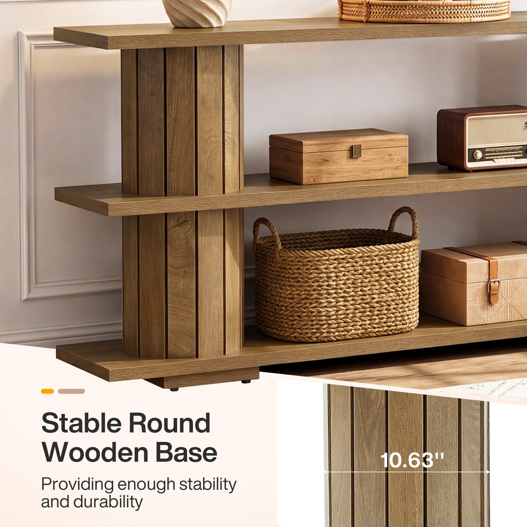 63" Console Table with Storage Shelves, Long Narrow Entryway Sofa Table with 3-Tier Shelving