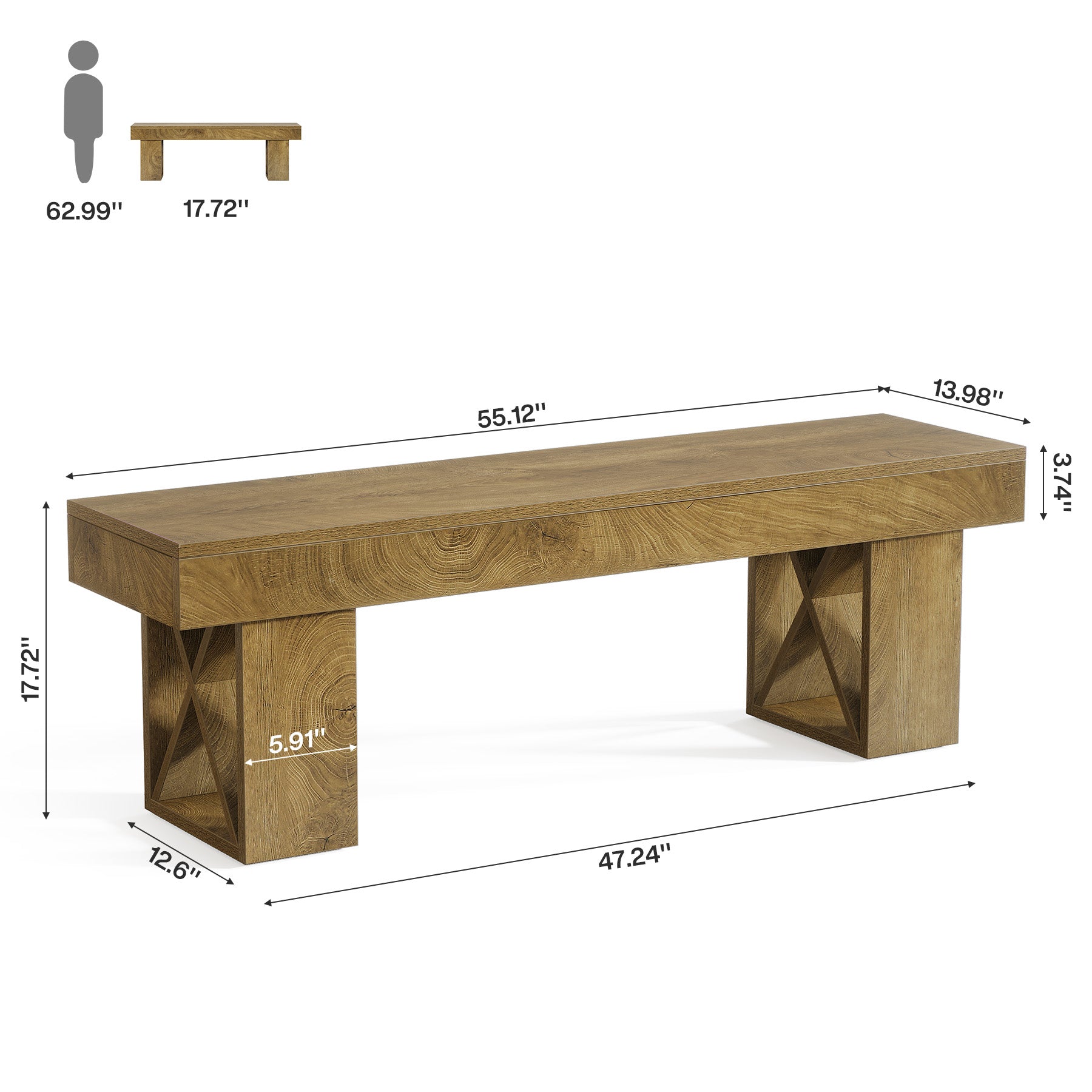 55" Entryway Bench, Farmhouse Shoe Bench Indoor End of Bed Stool