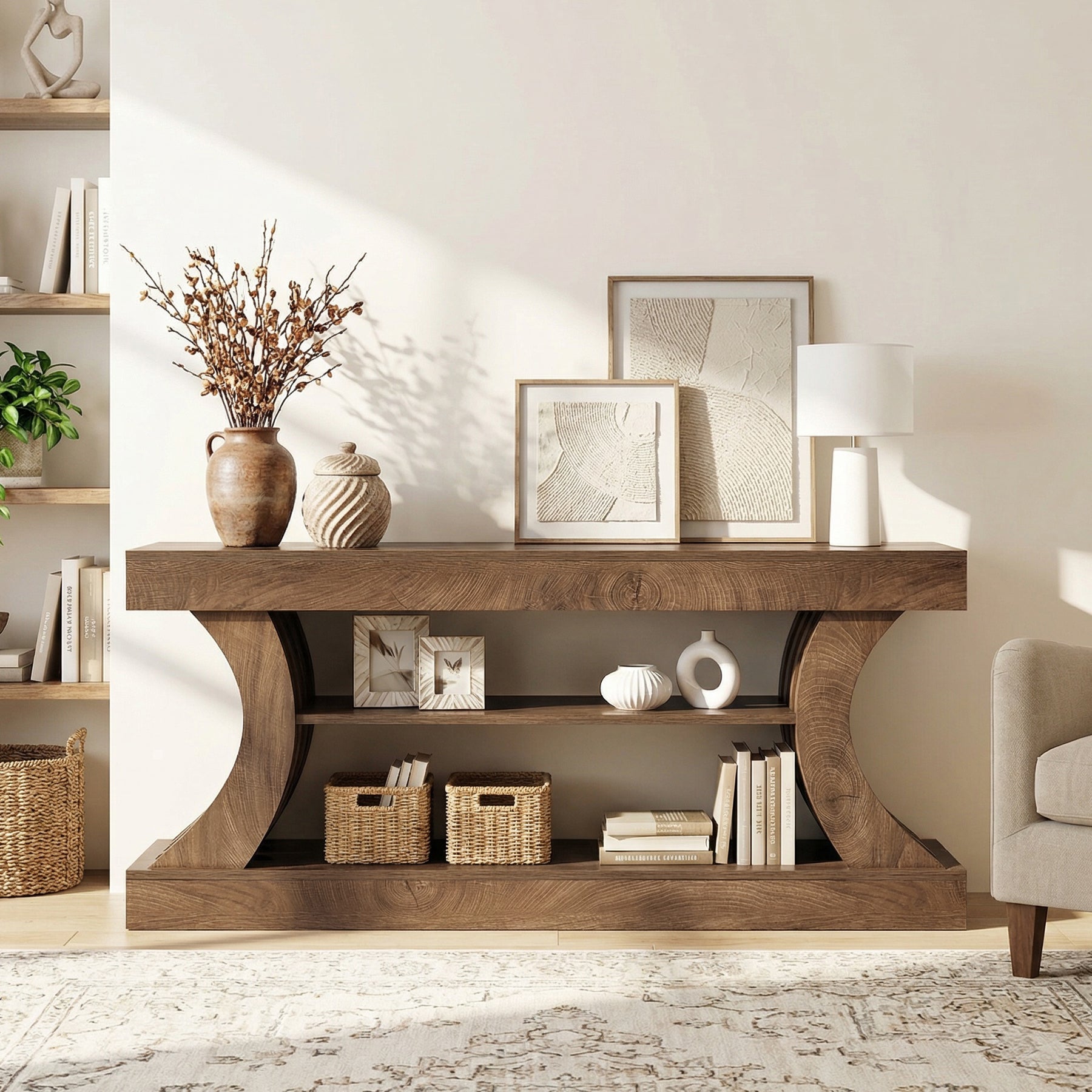 63" Console Table, 3-Tier Entryway Table with Storage for Living Room