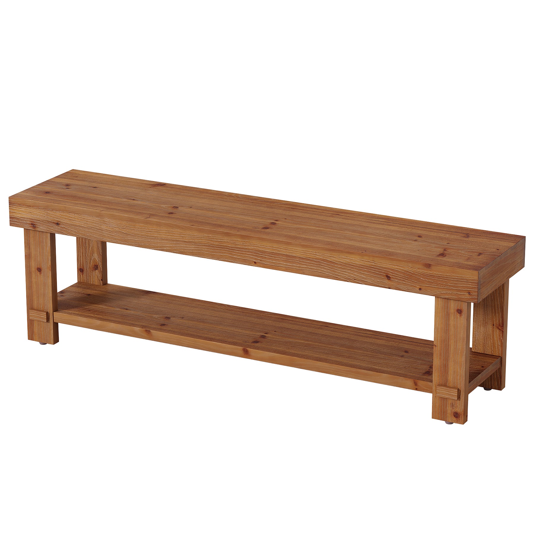 63" Solid Wood Entryway Bench, 2-Tier Shoe Bench End of Bed Bench with Storage