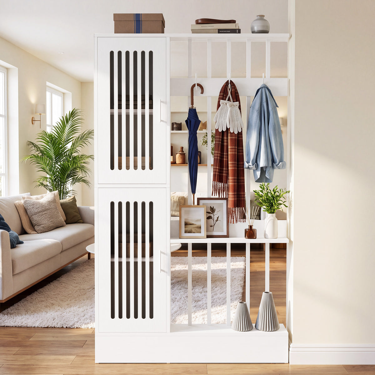 71" Room Divider with Shelves and Storage Cabinet, Modern Wall Partition for Home