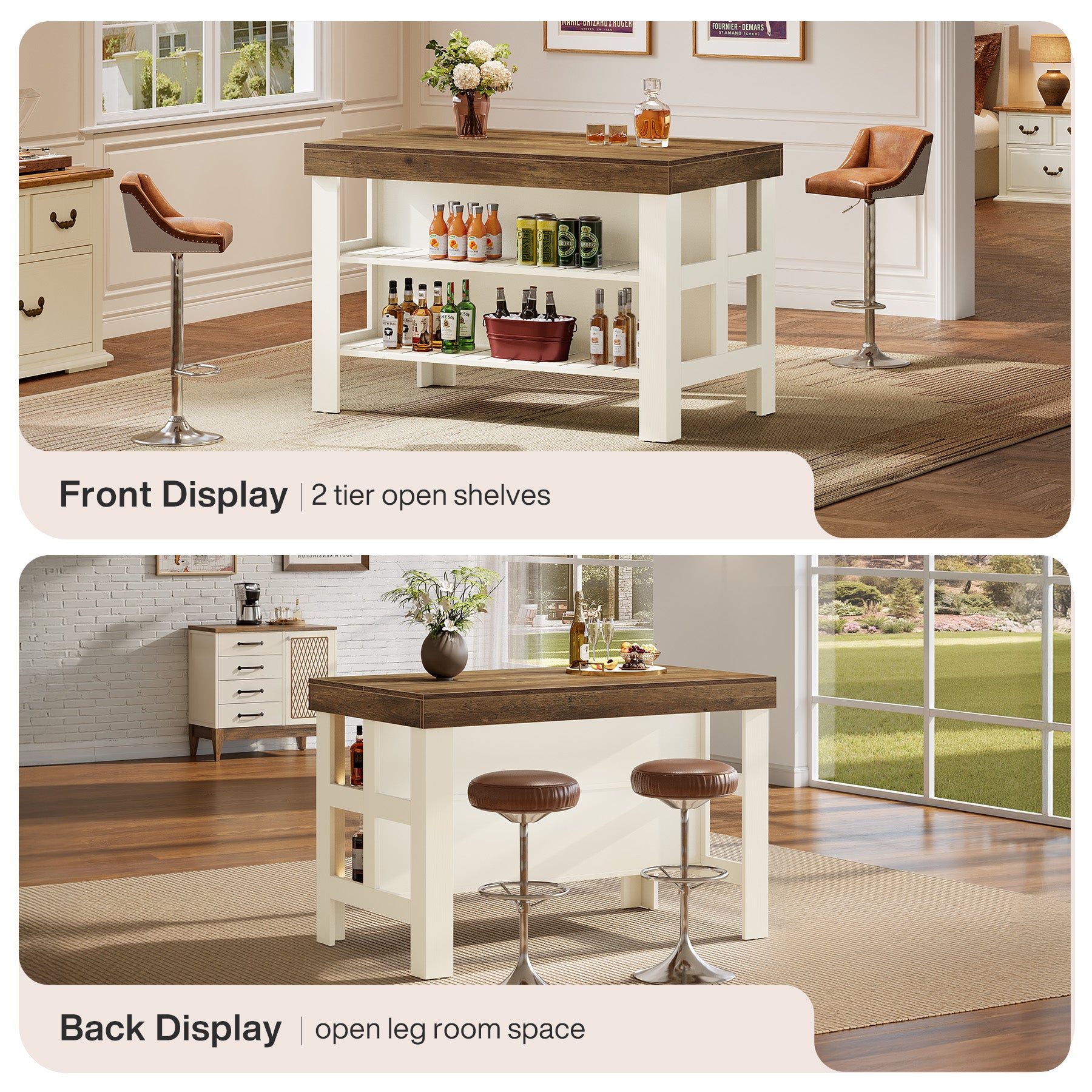 Home Bar Table Unit, 55" Counter Height Bar Cabinet with Storage Shelves