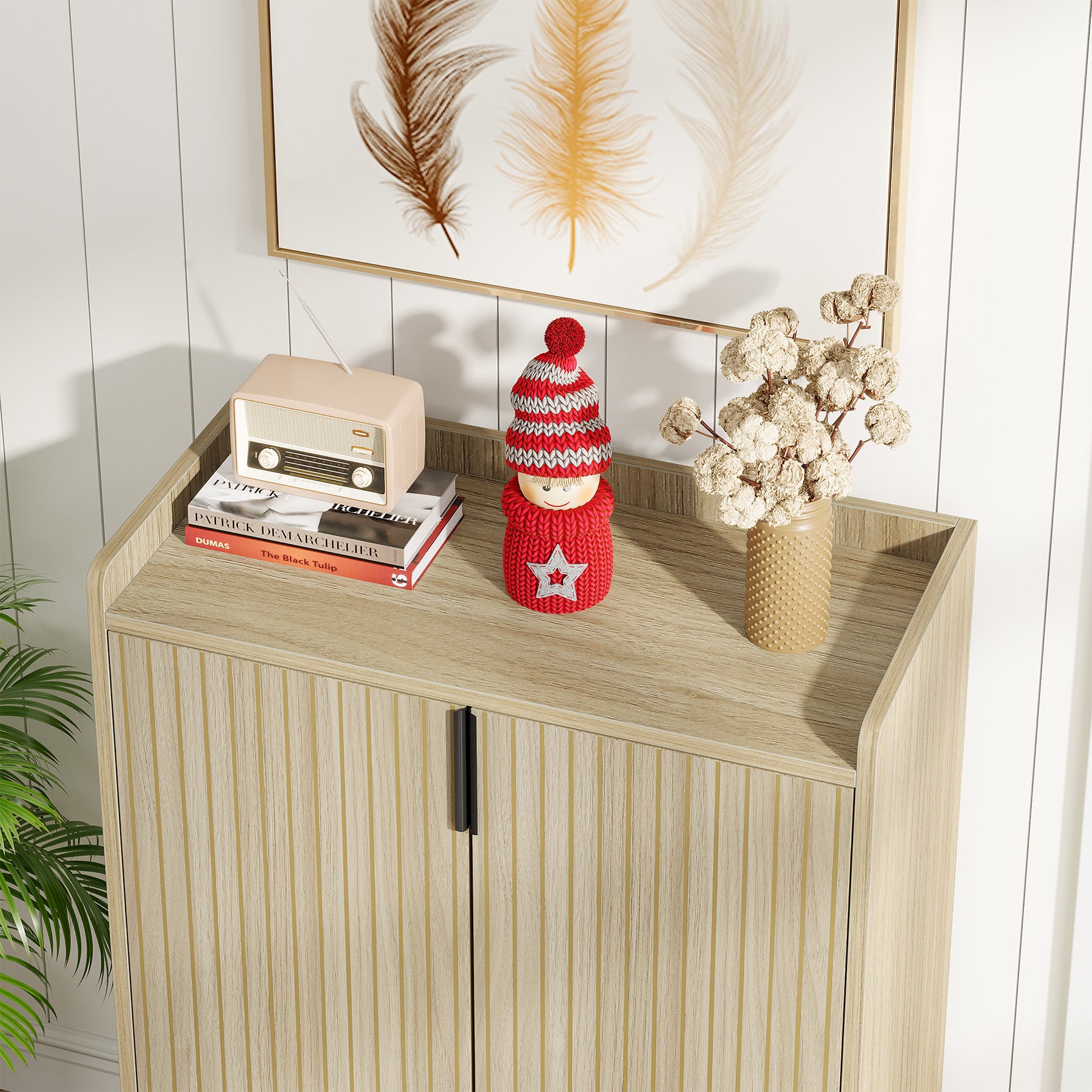 5-Tier Shoe Cabinet with Doors, Freestanding Wood Shoe Organizer for Entryway