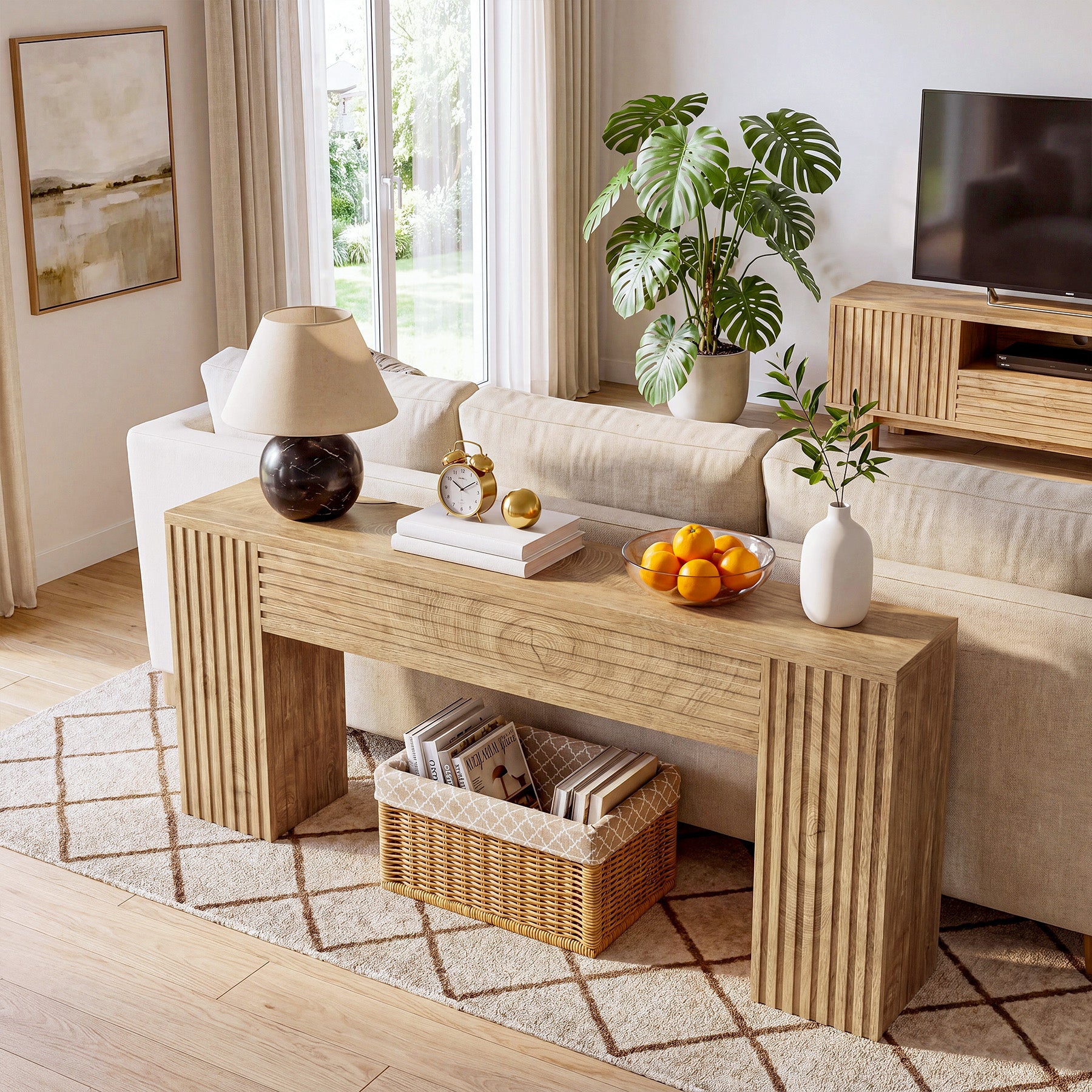 70.86" Console Table, Farmhouse Sofa Table Behind Couch with Fluted Leg Design