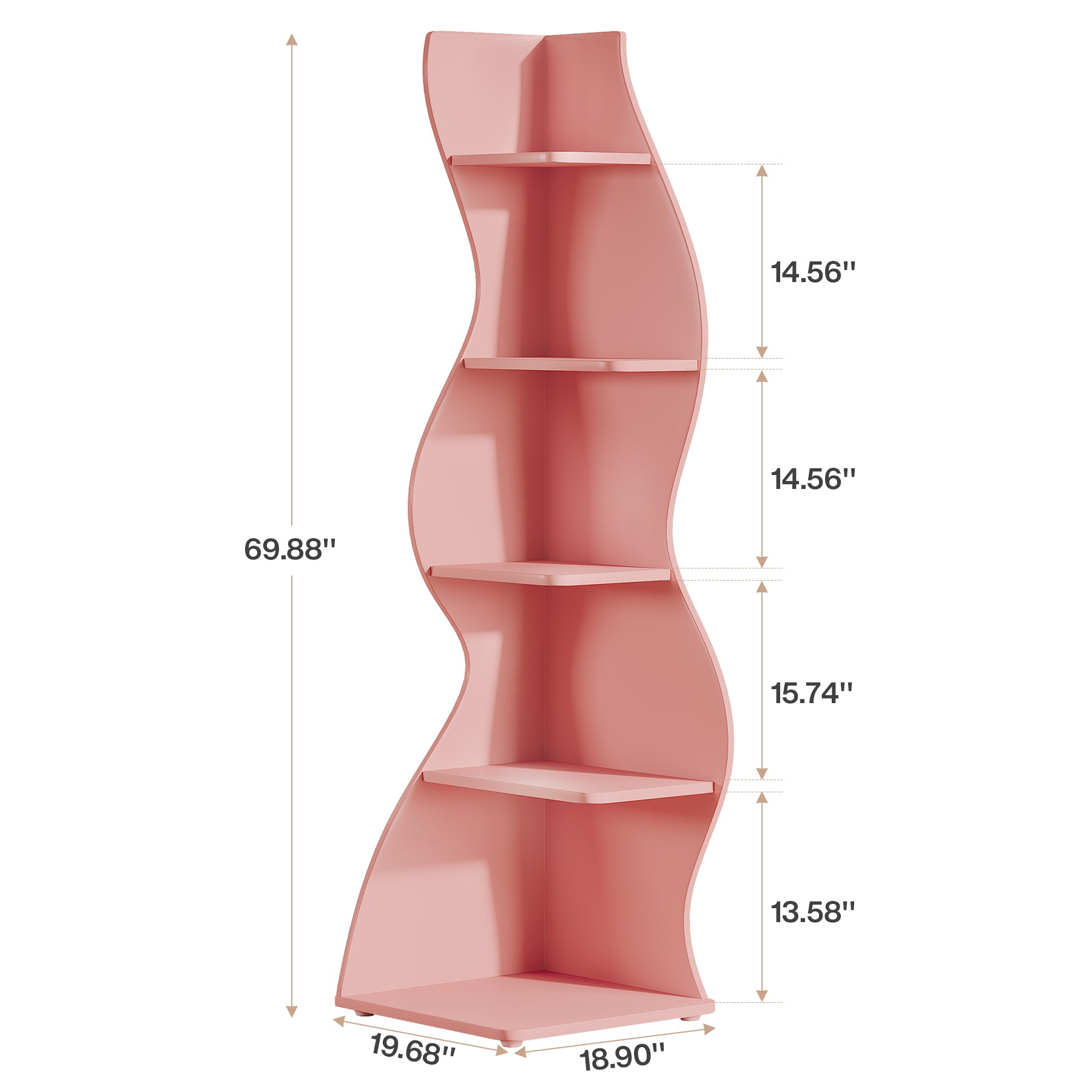 5-Tier Corner Bookcase, Rustic Freestanding Corner Shelf for Small Spaces