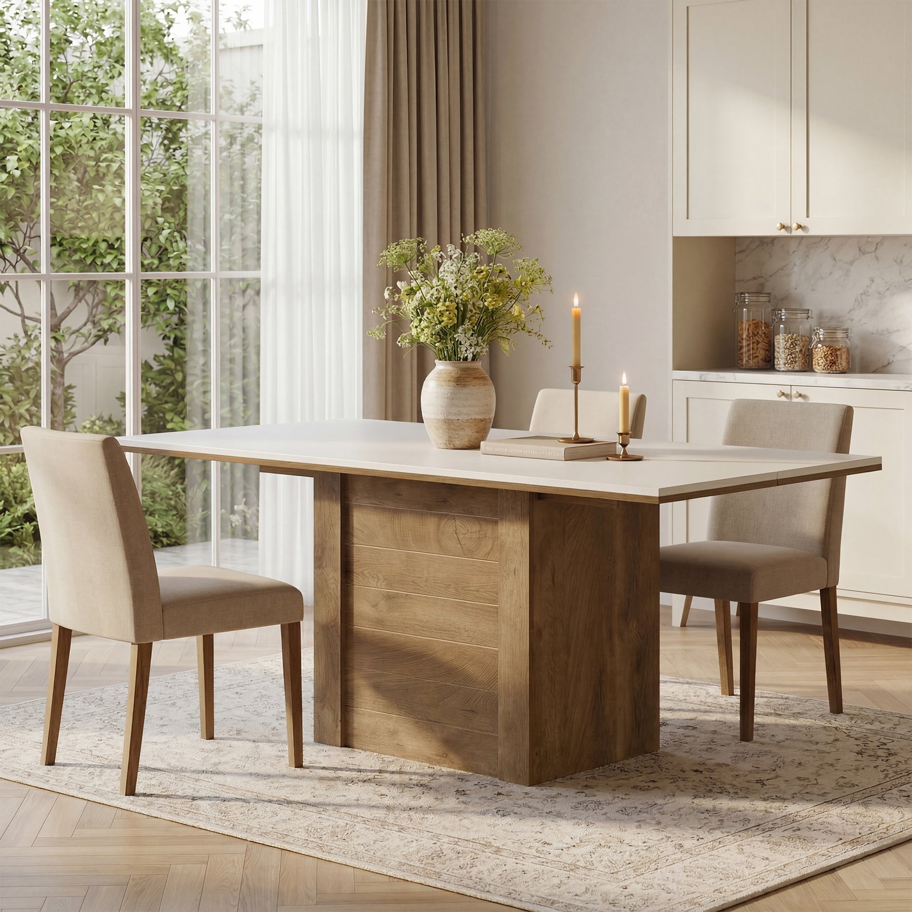 Tribesigns 55" Rectangular Dining Table, Farmhouse Kitchen Table for 4-6 People