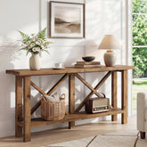70.87" Solid Wood Console Table with Storage, Farmhouse Narrow Entryway & Sofa Table with X-Frame 3