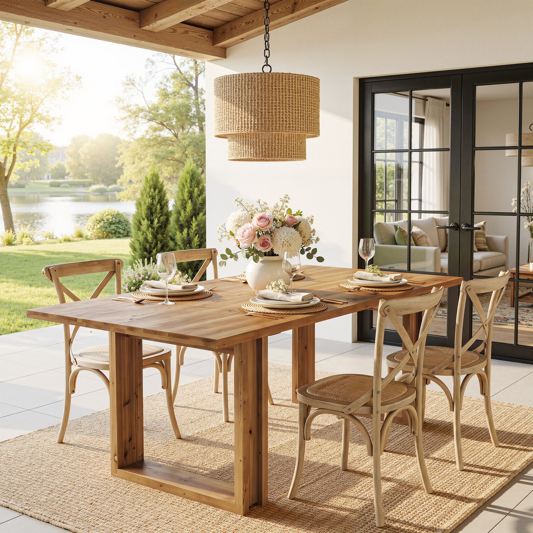 Tribesigns 63-Inch Solid Wood Dining Table, Farmhouse Kitchen Table for 4-6