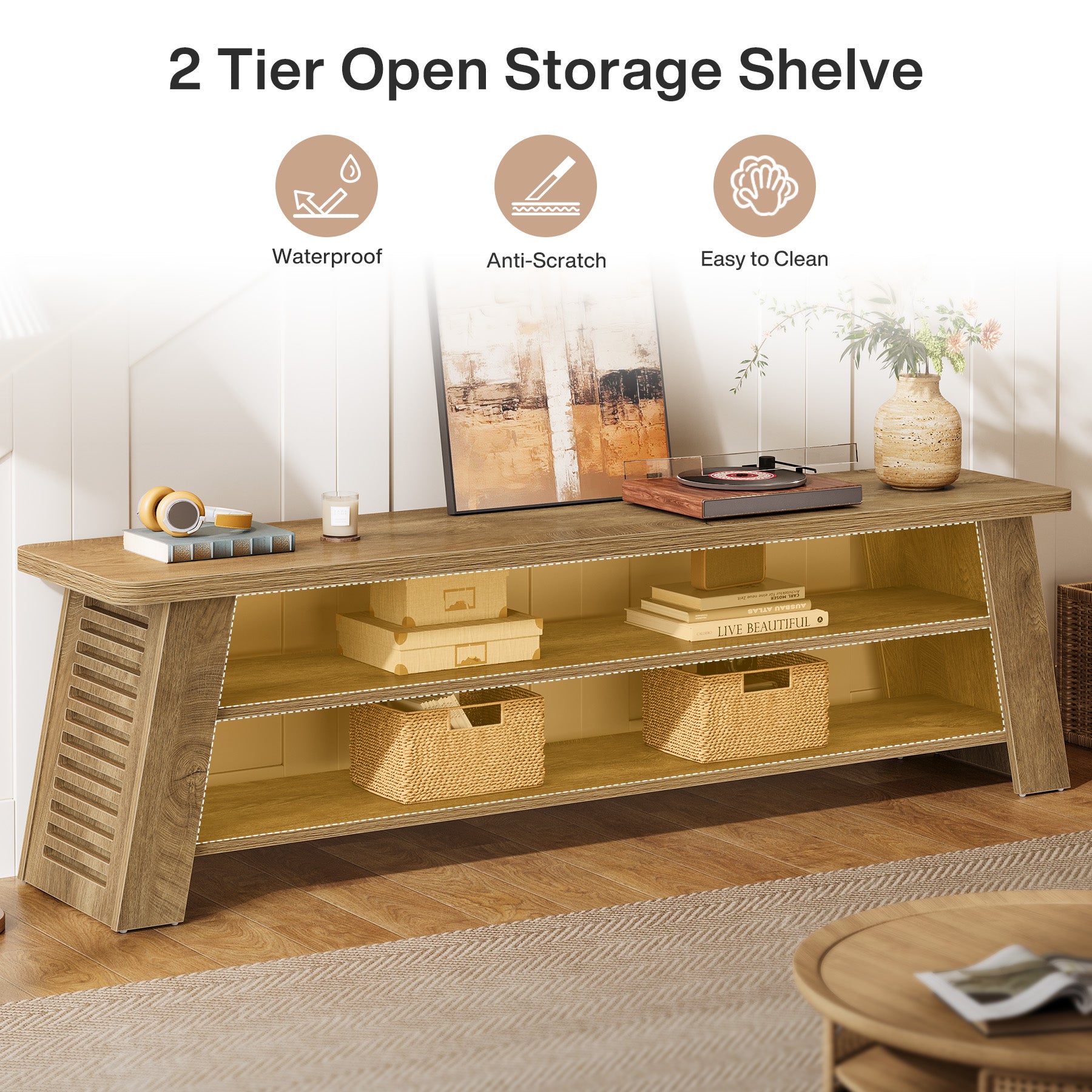 47" TV Stand for 60" TVs, 3-Tier Entertainment Media Center with Storage Shelves