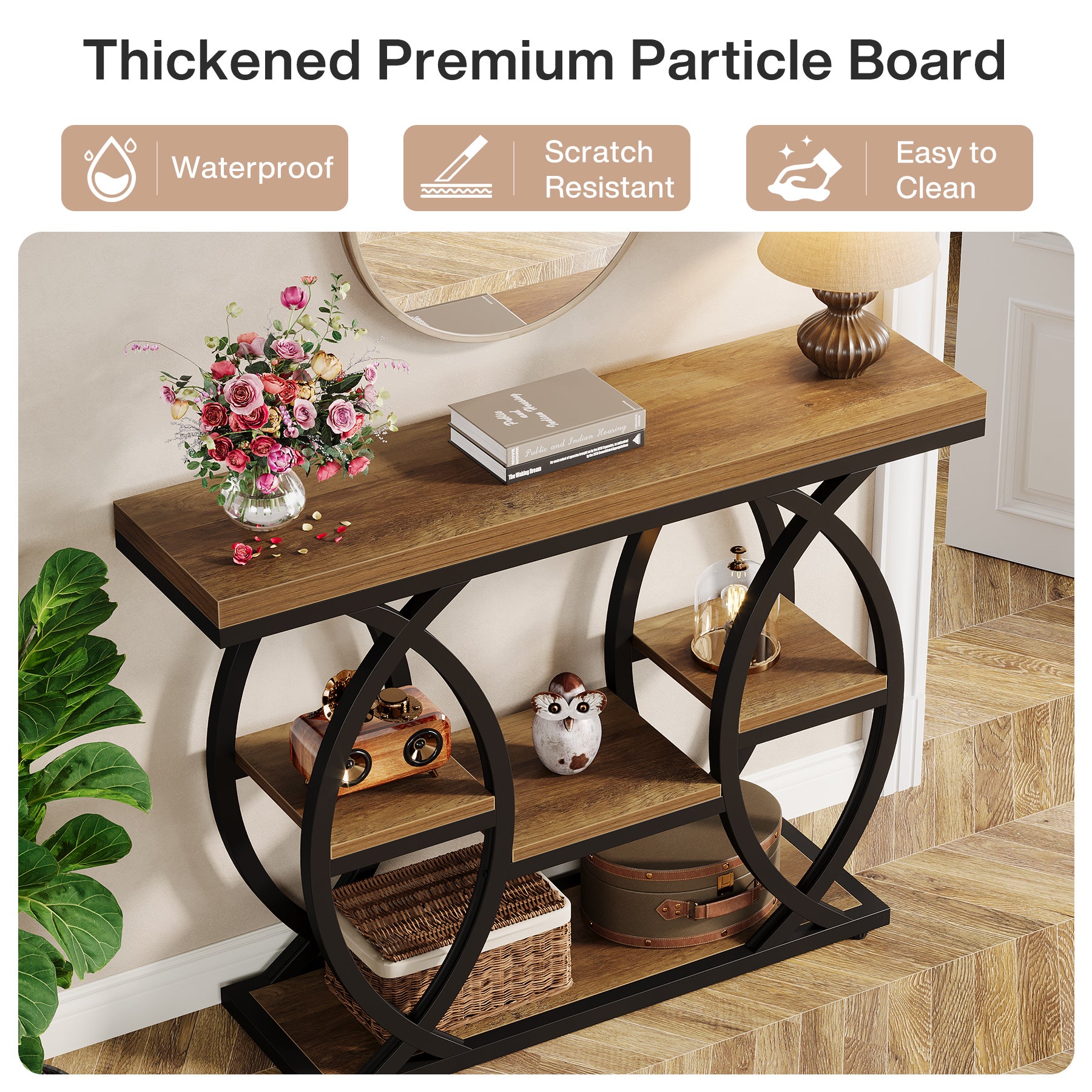 4-Tier Console Table, 39" Sofa Entryway Table with Storage Shelves