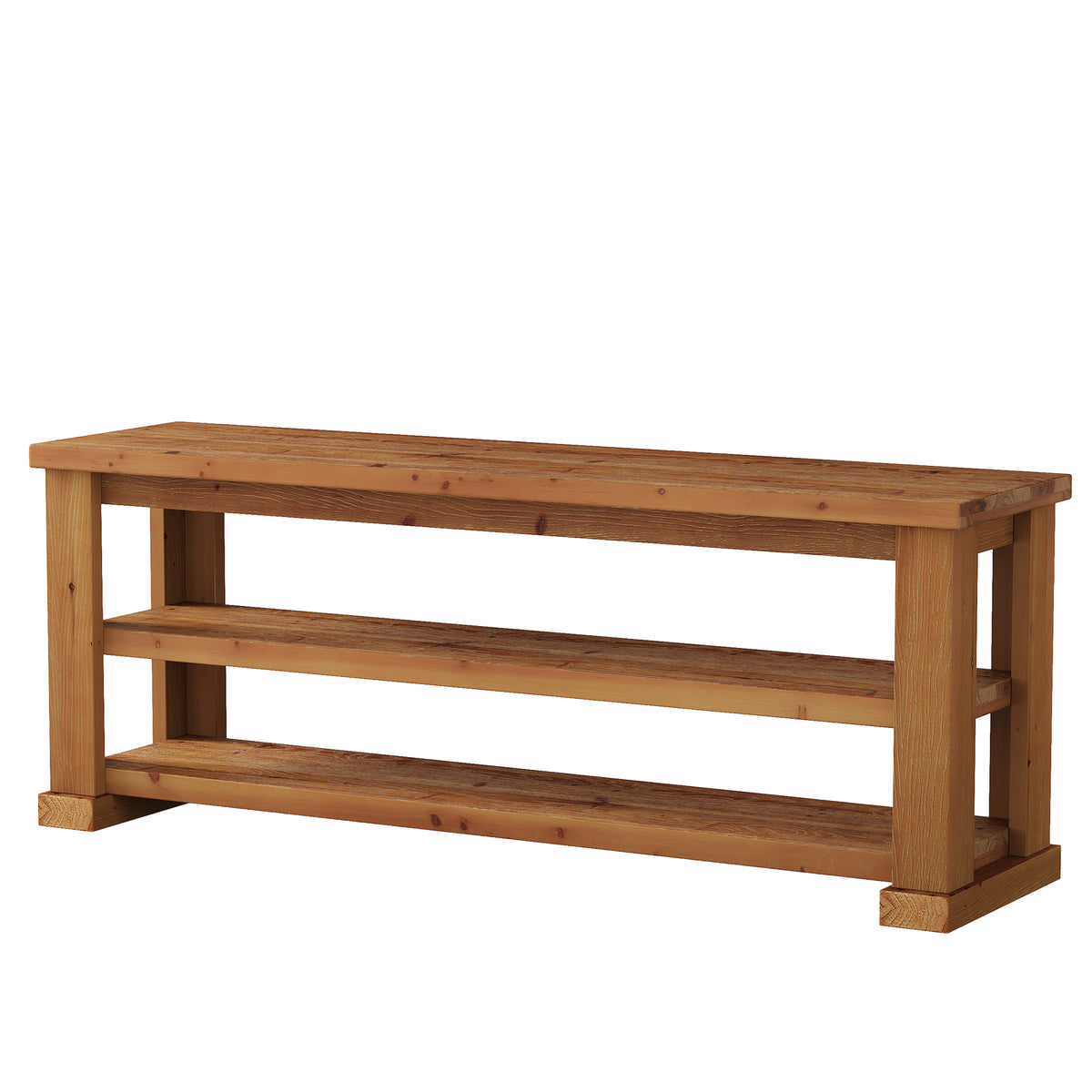 63" Rustic Solid Wood Entryway Bench, 3-Tier Shoe Storage, Reinforced Legs