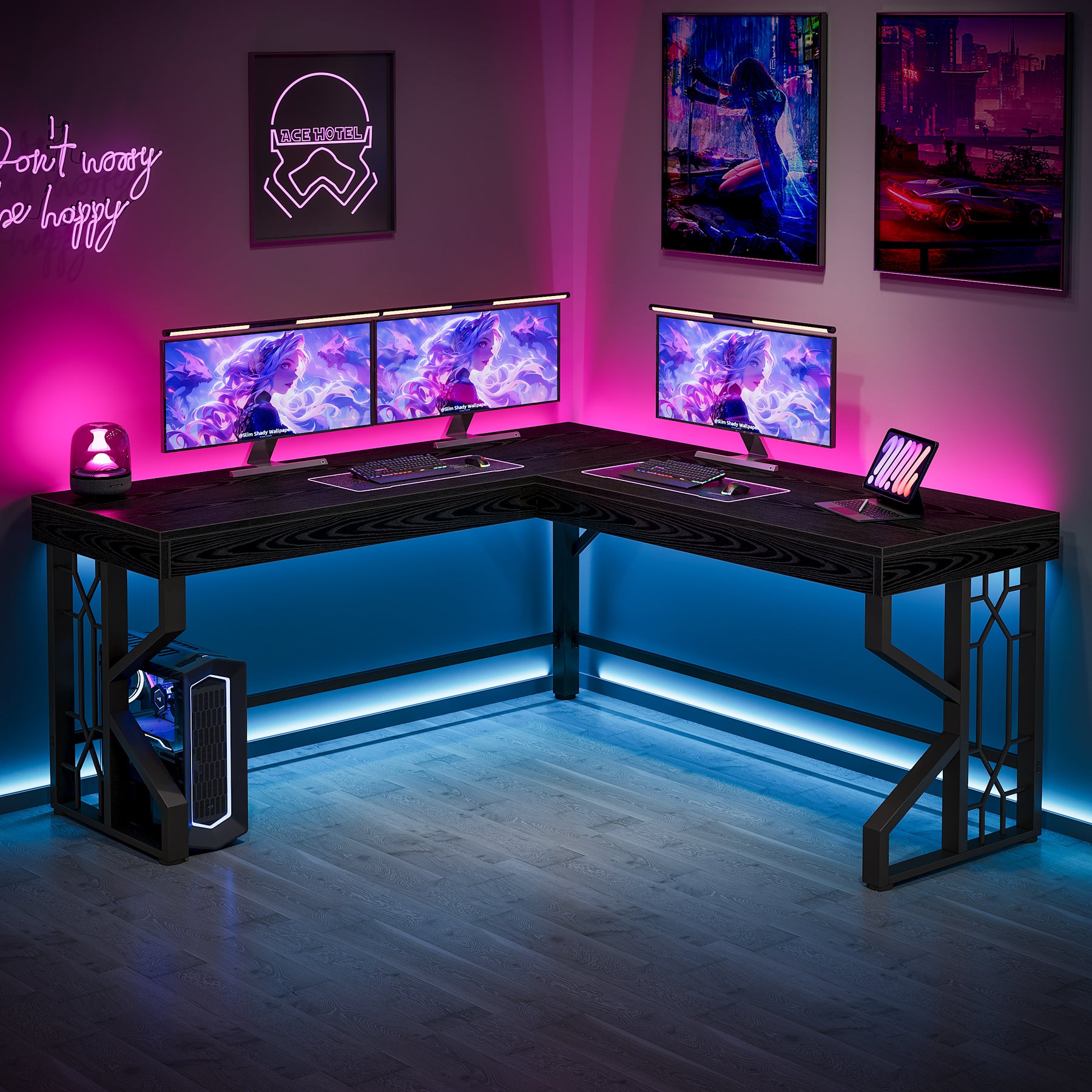 L-Shaped Desk, Modern Corner Computer Desk Gaming Table for Home Office