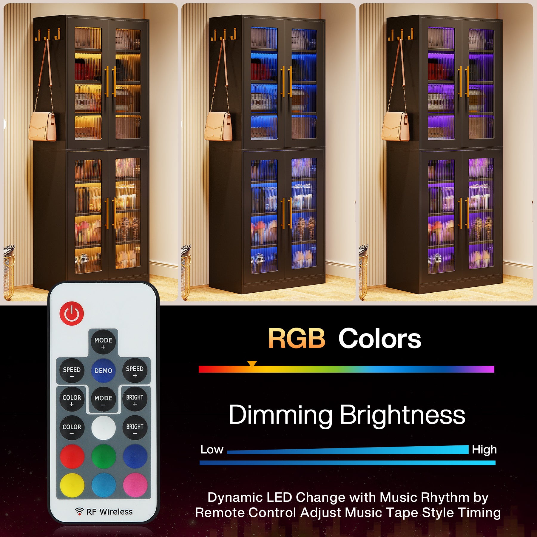 66.9" Tall Shoe Storage Cabinet, 8-Tier Entryway Shoe Organizer Rack with Acrylic Doors and LED Lights